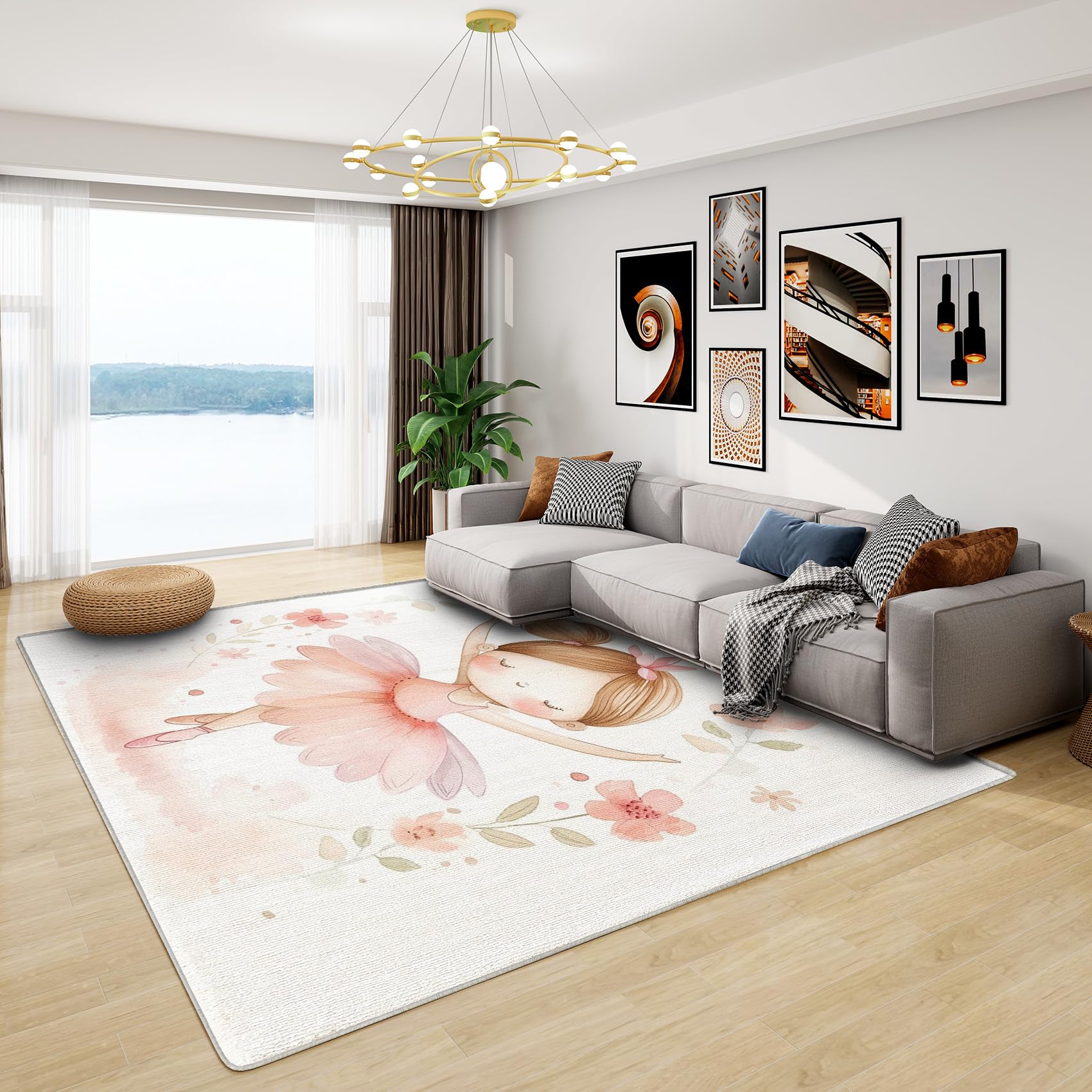 Dancing Girl Gift - Ballet Rug, Girls Pink Ballerina Rugs for Living Room Bedroom, Washable Non Slip Soft Large Carpet, Patterned Area Rugs & Home Decor 100x150 cm