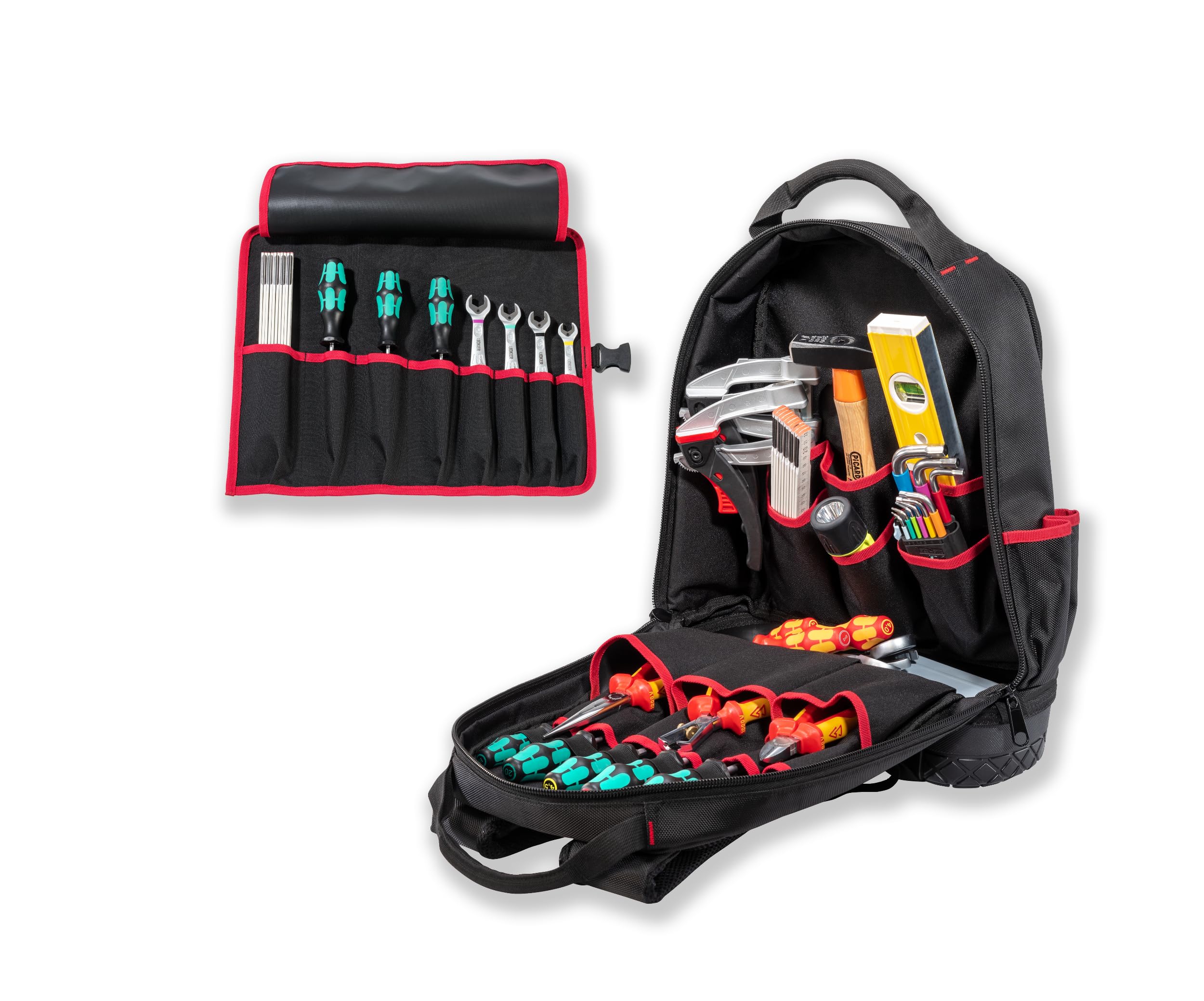 PARAT BASIC Backpack | Inkl. BASIC Roll-Up Case 8 | Werkzeugrucksack 23L für Elektriker | Robuster Nylon Rucksack | Werkzeugrucksack mit 15 Fächern & 6 Gummischlaufen | Elektriker Rucksack
