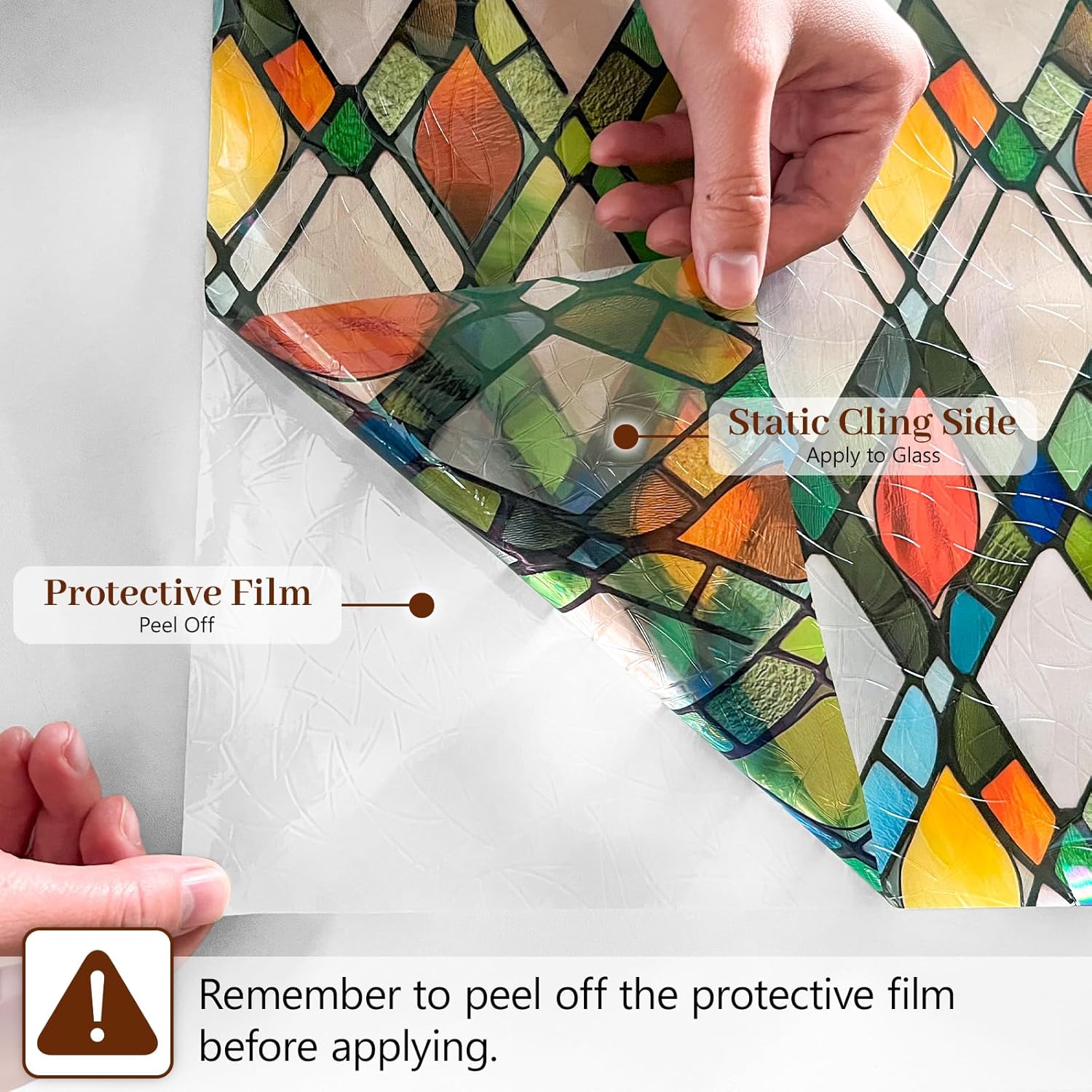 Rainbow Window Film Privacy Stained Glass Window Film 44.5x200cm, UV Blocking Static Cling No residue Ideal for Living Room, Bedroom, Study, and Office