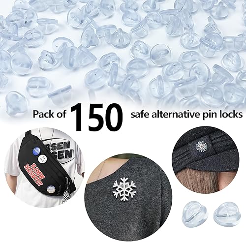 Vista 13 de 150 piezas de pasadores de goma con bloqueo, cierres de pasador de bloqueo con estuche de almacenamiento, cierres de pasador para broche de corbata