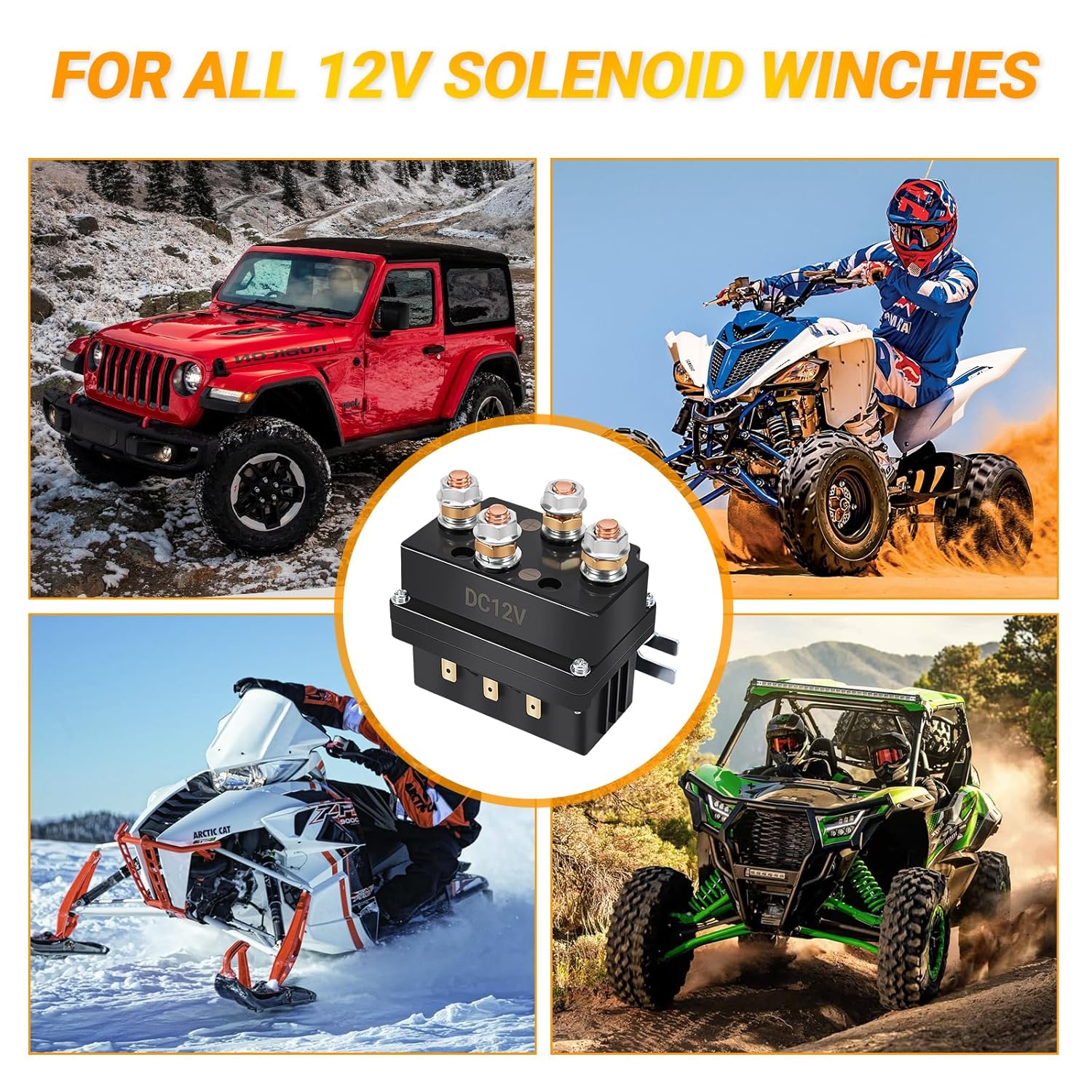 KanSmart Winch Solenoid Relay Contactor 12V 500A Winch Relay Thumb Truck for 8000-15000lbs ATV UTV Boat 4x4 Vehicles Winch Replacement with 6 Protecting Caps