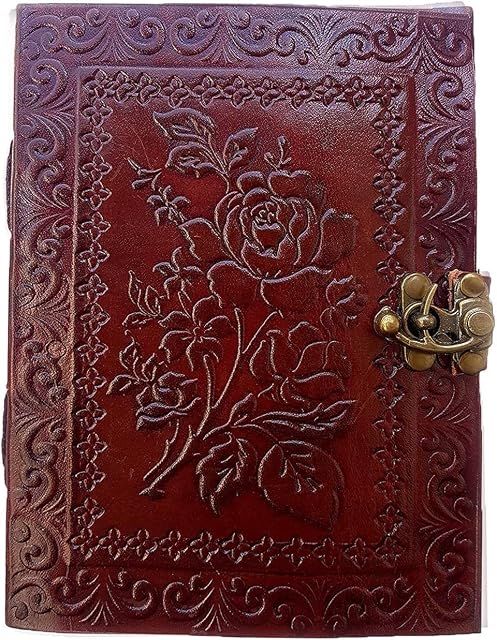 7" Leather Journal with Clasp Rose Emboss Writing Pad Blank Notebook Handmade Notepad for Girls Women Unlined Paper Best Present for Girlfriend Lover Sketchbook