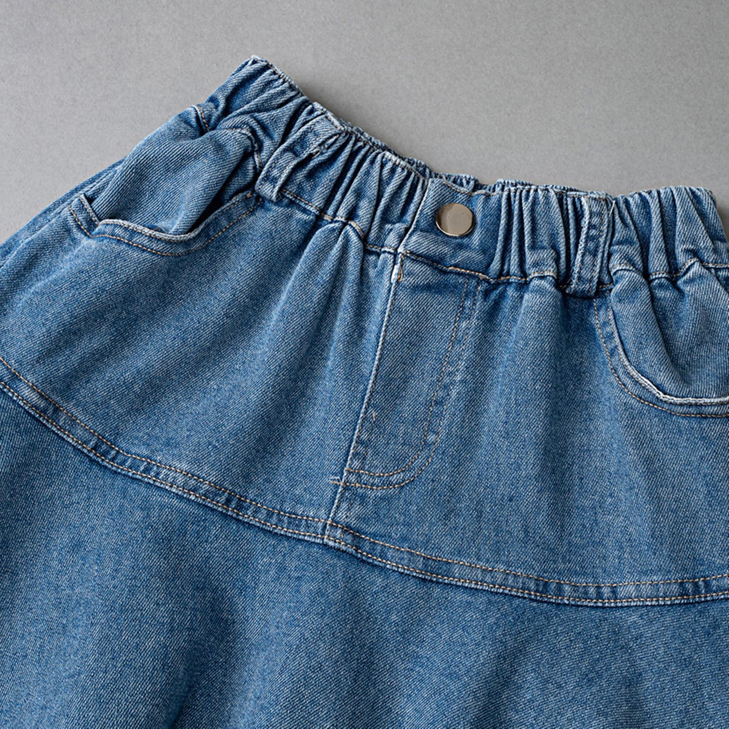 Falda vaquera para niñas de verano y otoño, falda vaquera con capas de cintura alta y bolsillo