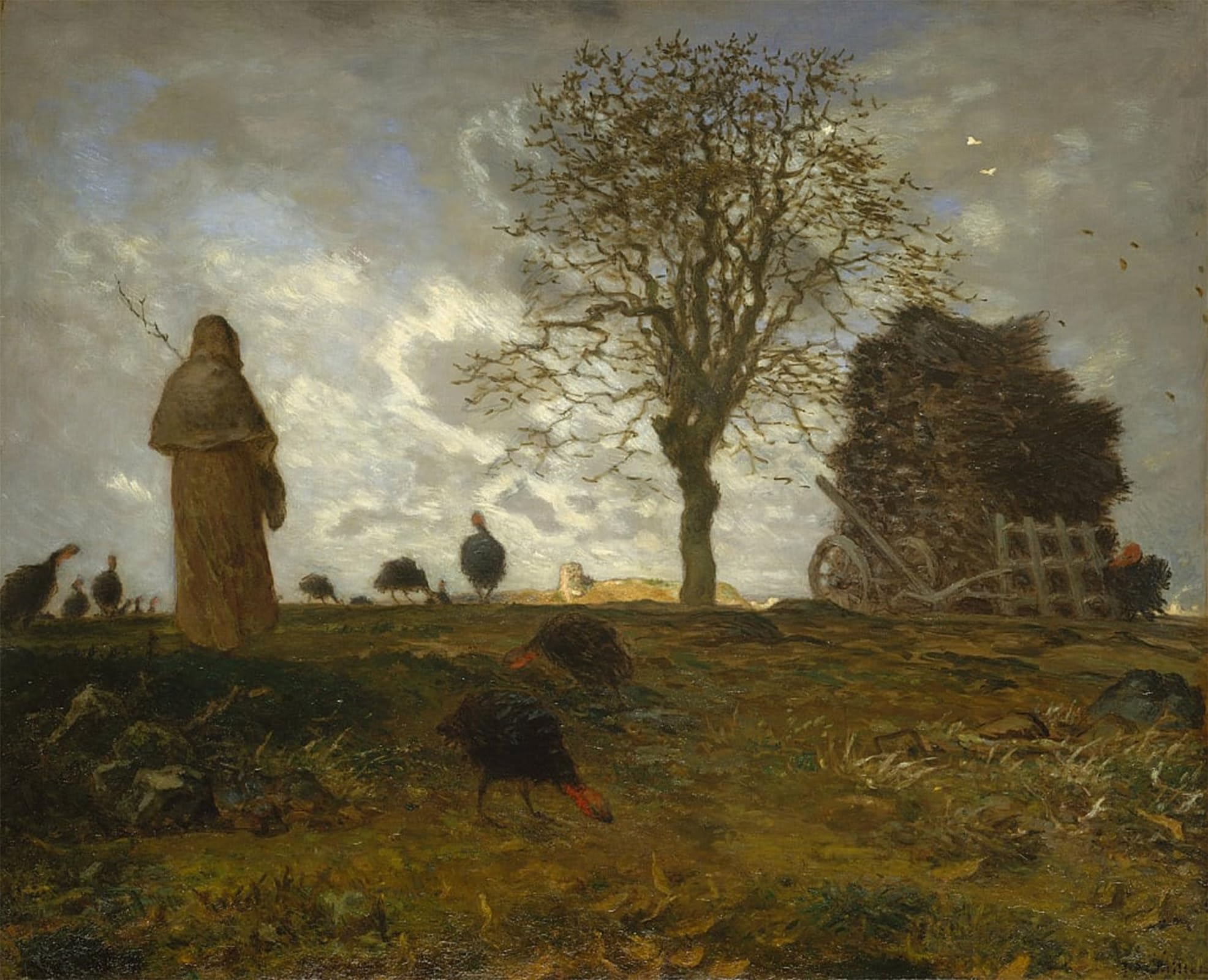ARTXLXXBN Famous Print Painting Colorful Art Print Autumn Landscape with a Flock of Turkeys by Jean Francois Millets Canvas Art Decorations for Home Decor 60x90cm