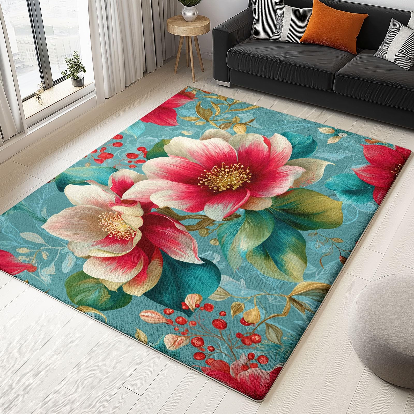 Tapis de salon 140x200 cm bohème en caoutchouc antidérapant lavable