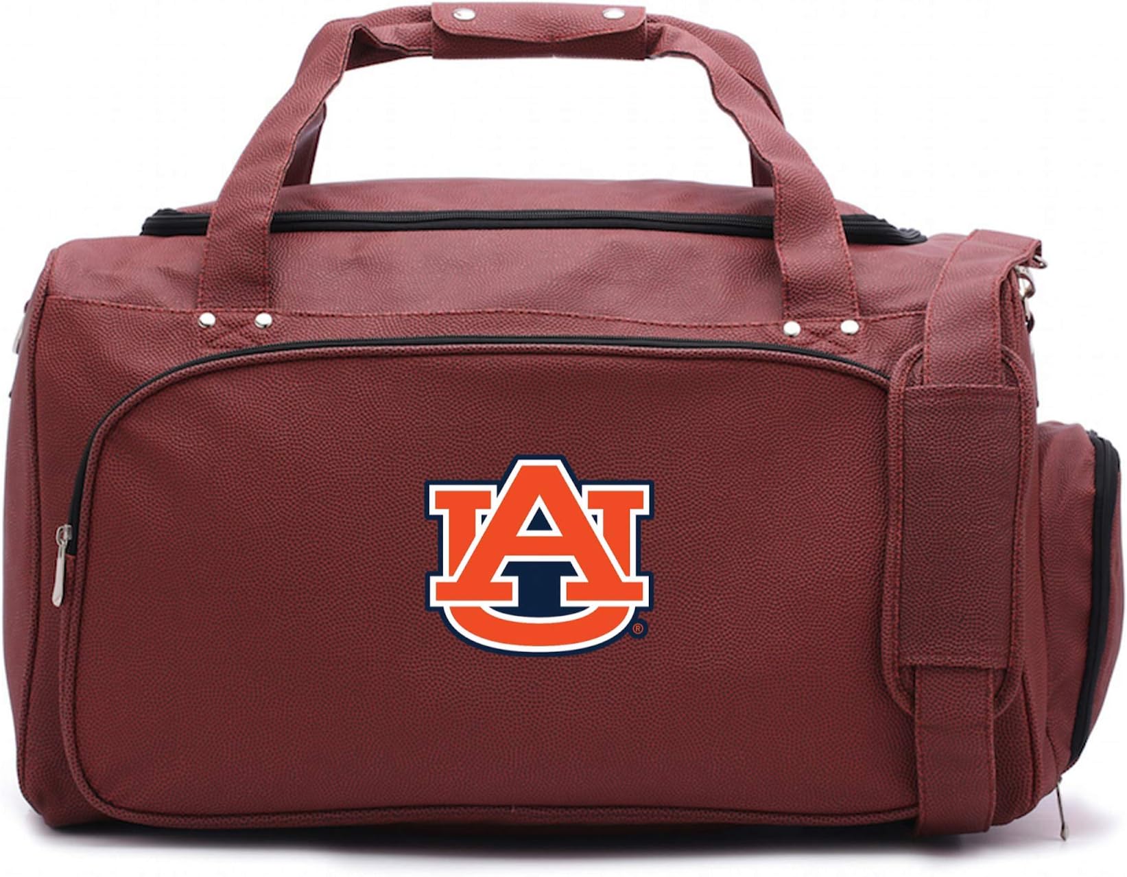 Zumer Sport Auburn Tigers Football Leather Travel Kit Duffel Gym Bag - Made from Genuine Football Materials - Shoulder Strap and Handles - Shoe Compartment - Brown