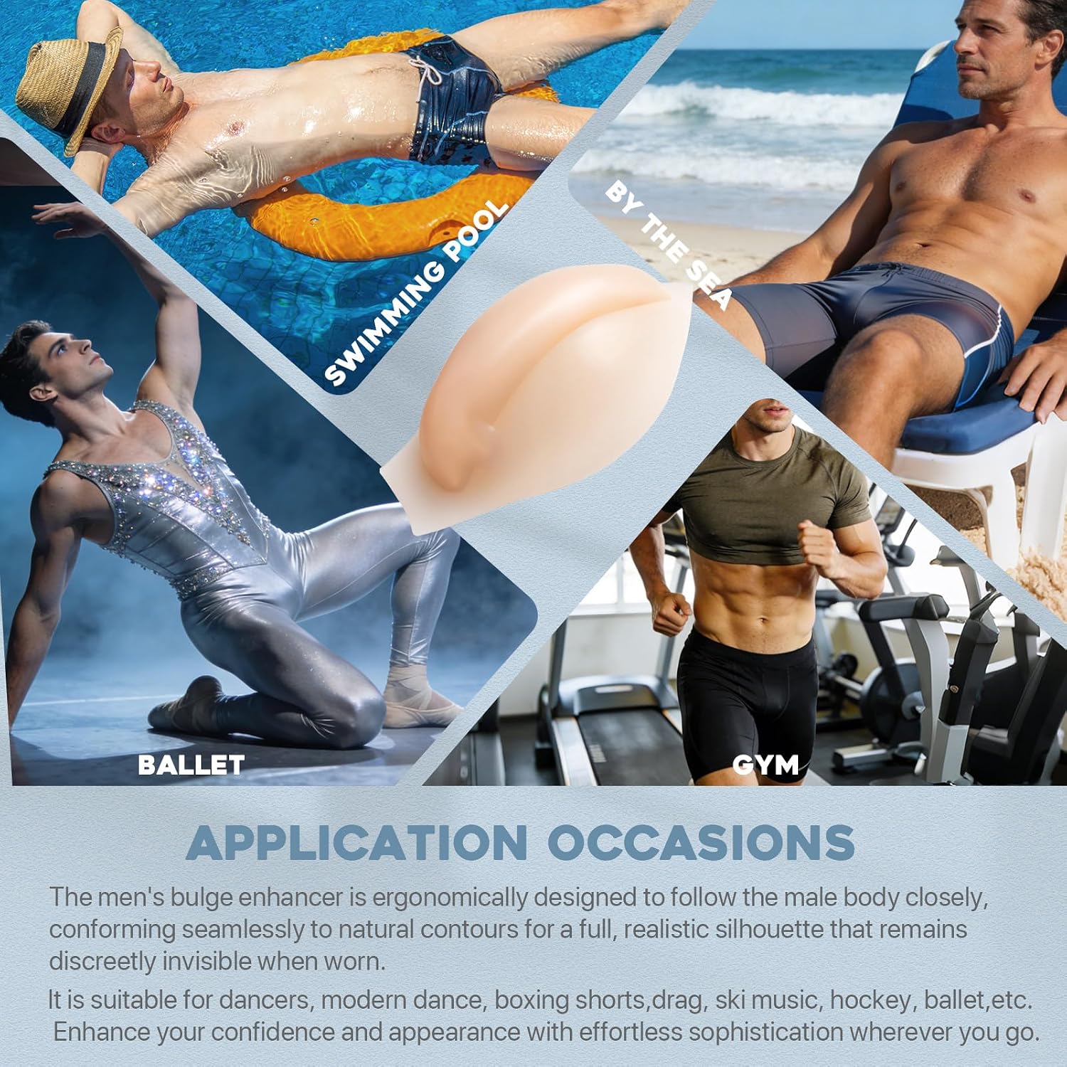 2 Packs Upgraded Male Bulge Enhancer, Men's Silicone Enlarging Underwear Cup Sponge Pad, Durable, Comfortable & Natural Fit, Suitable for Leggings and Swimwear for Various Suits and Slacks