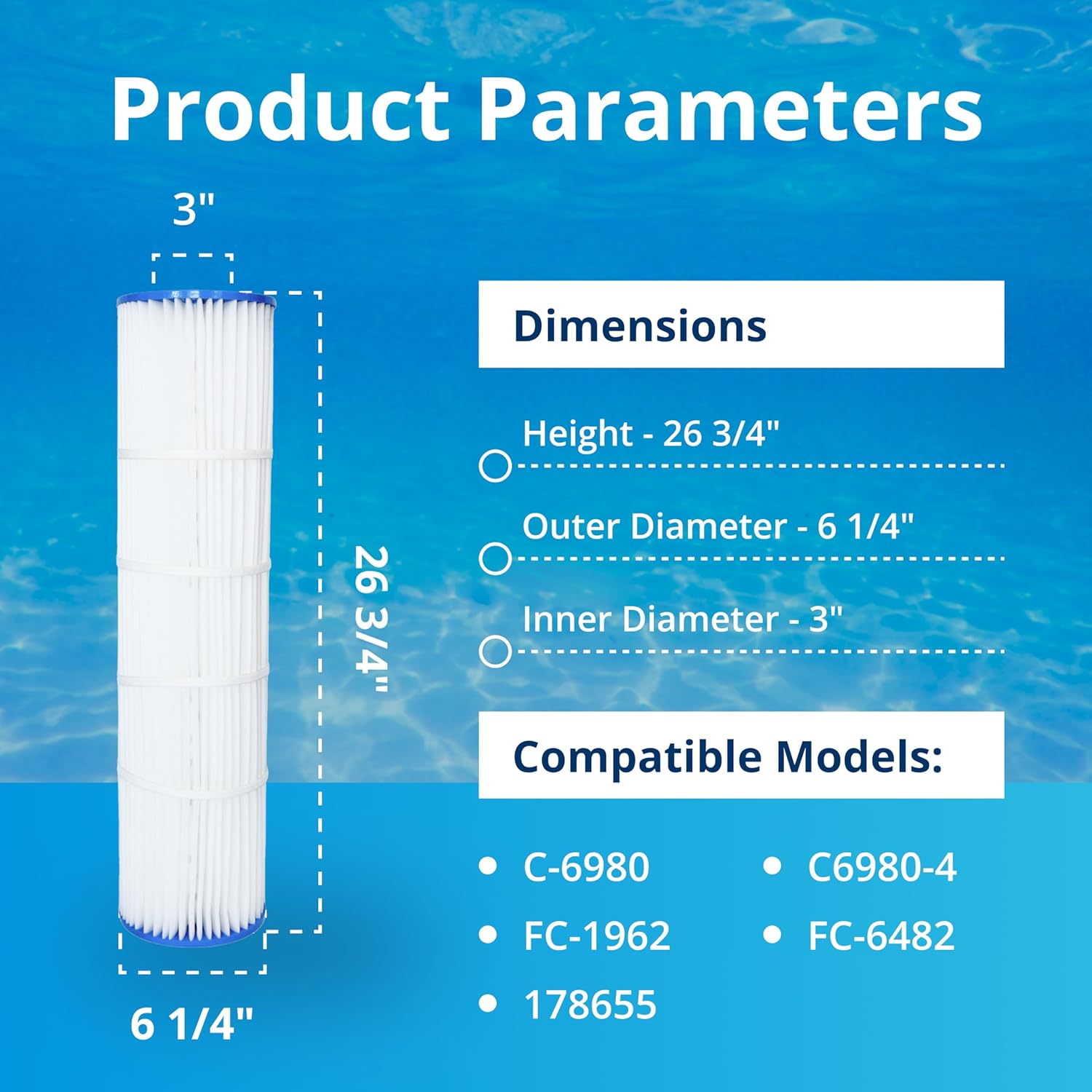 DPM Quad DE Cartridge Set Replacement for Pentair Quad DE 80 Pool Filter Pleated Element 4 Pack Made in USA | Replaces C-6980 FC-1962 FC-6480 178655 (80 Sq Ft (26 3/4" Height) Quad DE80)