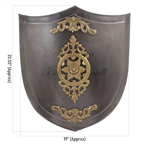 Miniatura 2 de Escudo de bronce metálico listo para batalla de caballero vikingo con detalles florales Escudos templarios de caballeros adultos Accesorios de
