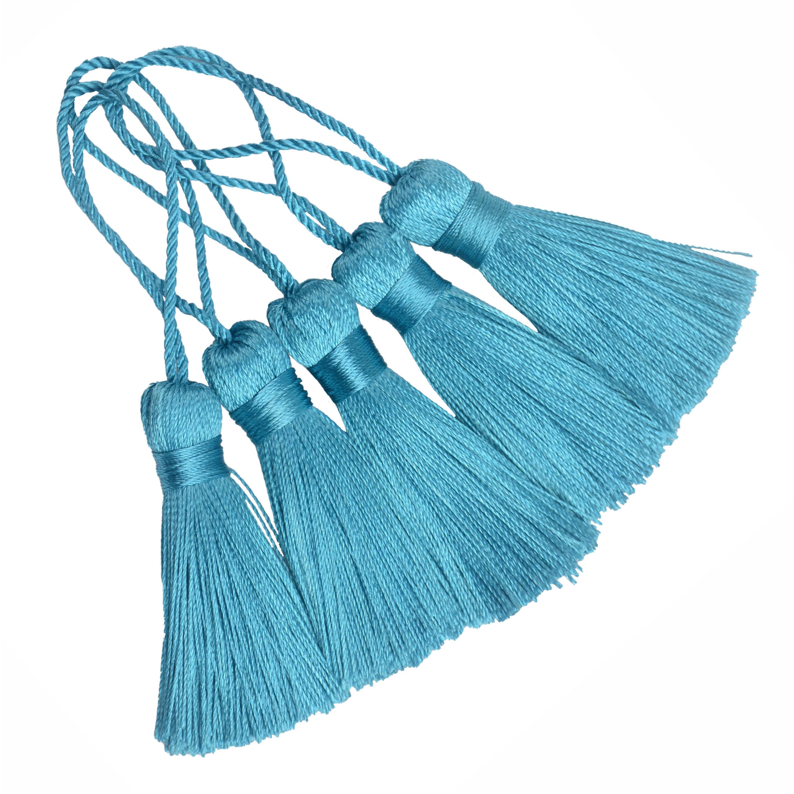 20pcs 10.9cm Handmade Silky Mini Tassels for Bookmarks,DIY-Peacock Blue