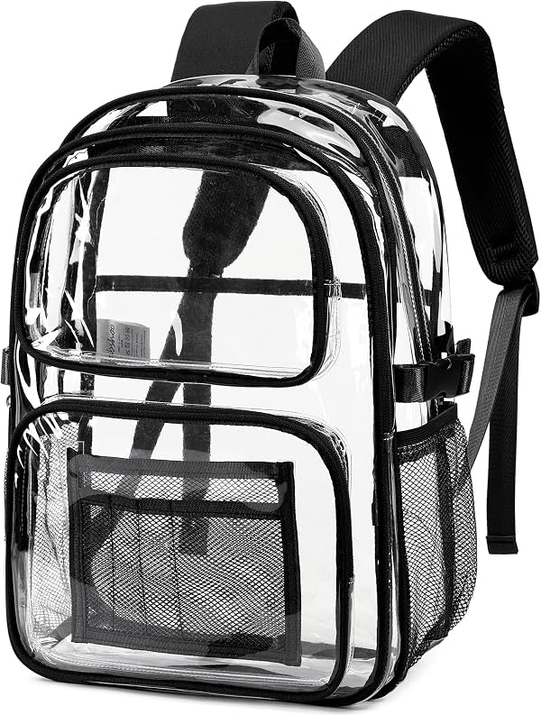 Mochila abshoo Grande Resistente Transparente para Escuela, Bookbag Transparente, Multibolsillos (Negro)
