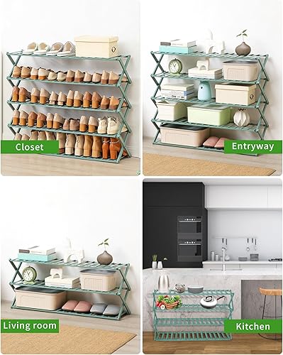 Miniatura 3 de Zapateros independientes para armario, zapatero de bambú para dormitorio, entrada, pasillo, armario, sala de estar (5 niveles verde grisáceo)