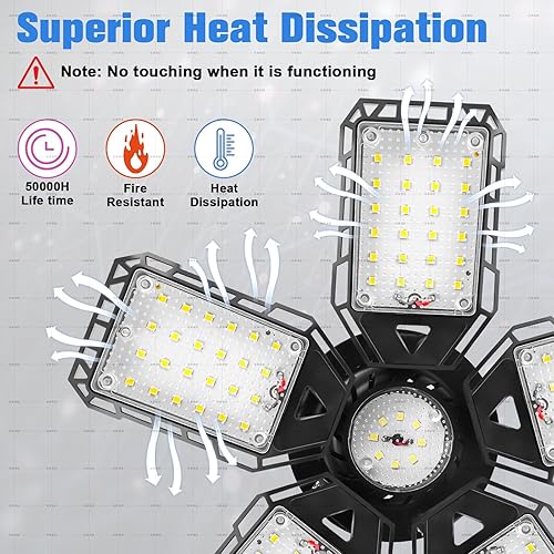 Miniatura 4 de Aoretic Paquete de 1 bombilla LED para garaje, 80 W, 8000 lm 6500 K, luz LED de tienda con 3 paneles deformables, luz de granero de sótano, luces de