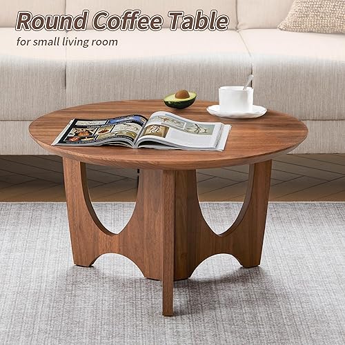Miniatura 5 de Mesa auxiliar redonda pequeña, mesa de centro de granja de 27.5 pulgadas, mesas circulares modernas de mediados de siglo para sala de estar, hogar,
