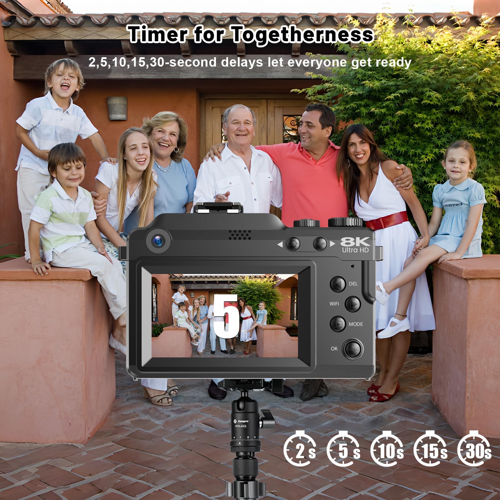 Fotocamera digitale per fotografia, zoom digitale 18X, messa a fuoco automatica, obiettivo macro, fotocamera per vlogging con WiFi 2 batterie, stazione di ricarica per scheda TF da 32 G, videocamera