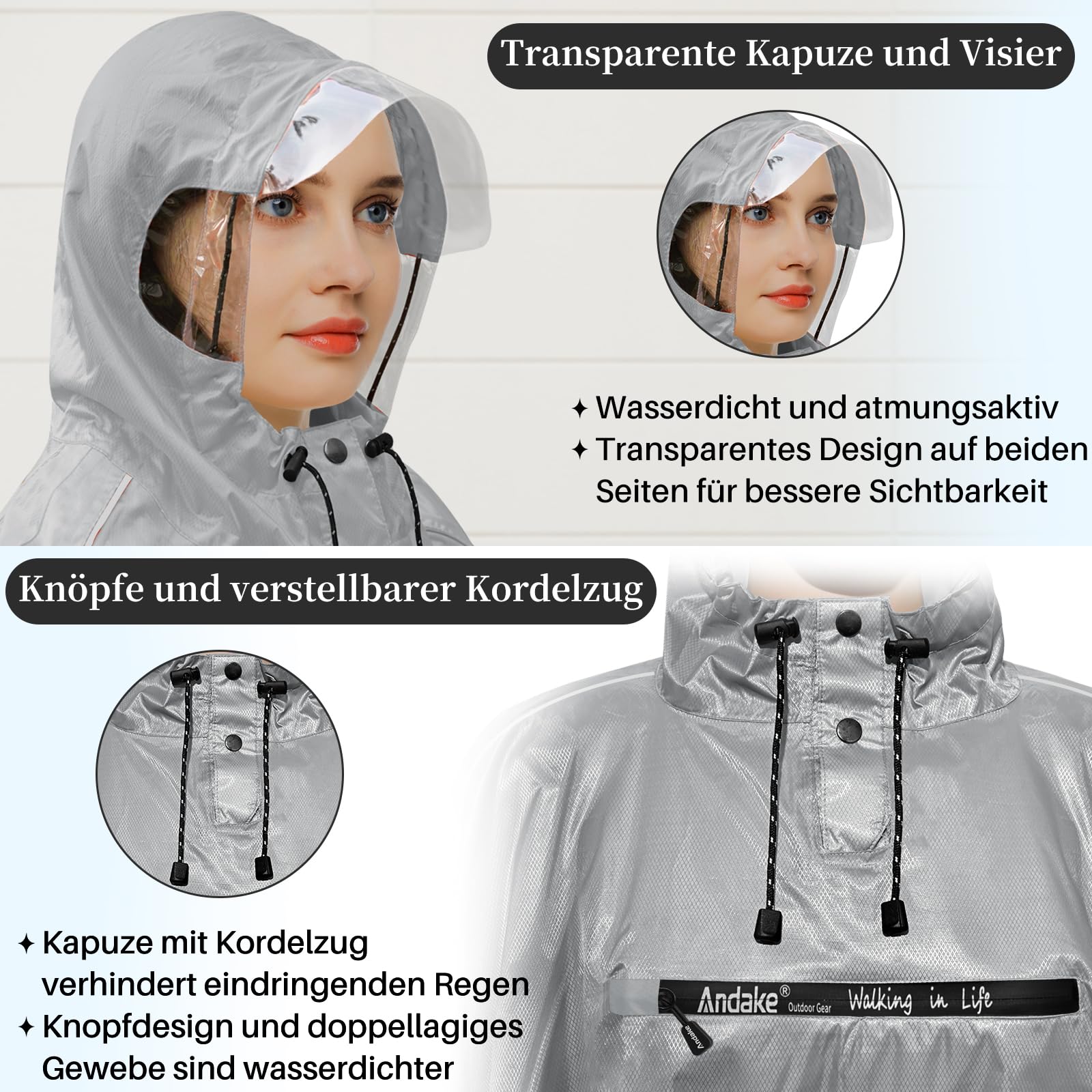 Andake Poncho de Lluvia Bicicleta para Hombre y Mujer, Impermeable Ciclismo Poncho de Lluvia