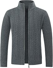 Allthemen Cardigan Homme Hiver Chaud Veste en Maille Zippé Décontracté Gilet Pull Tricoté Automne Manteau Couleur Unie avec Col Montant