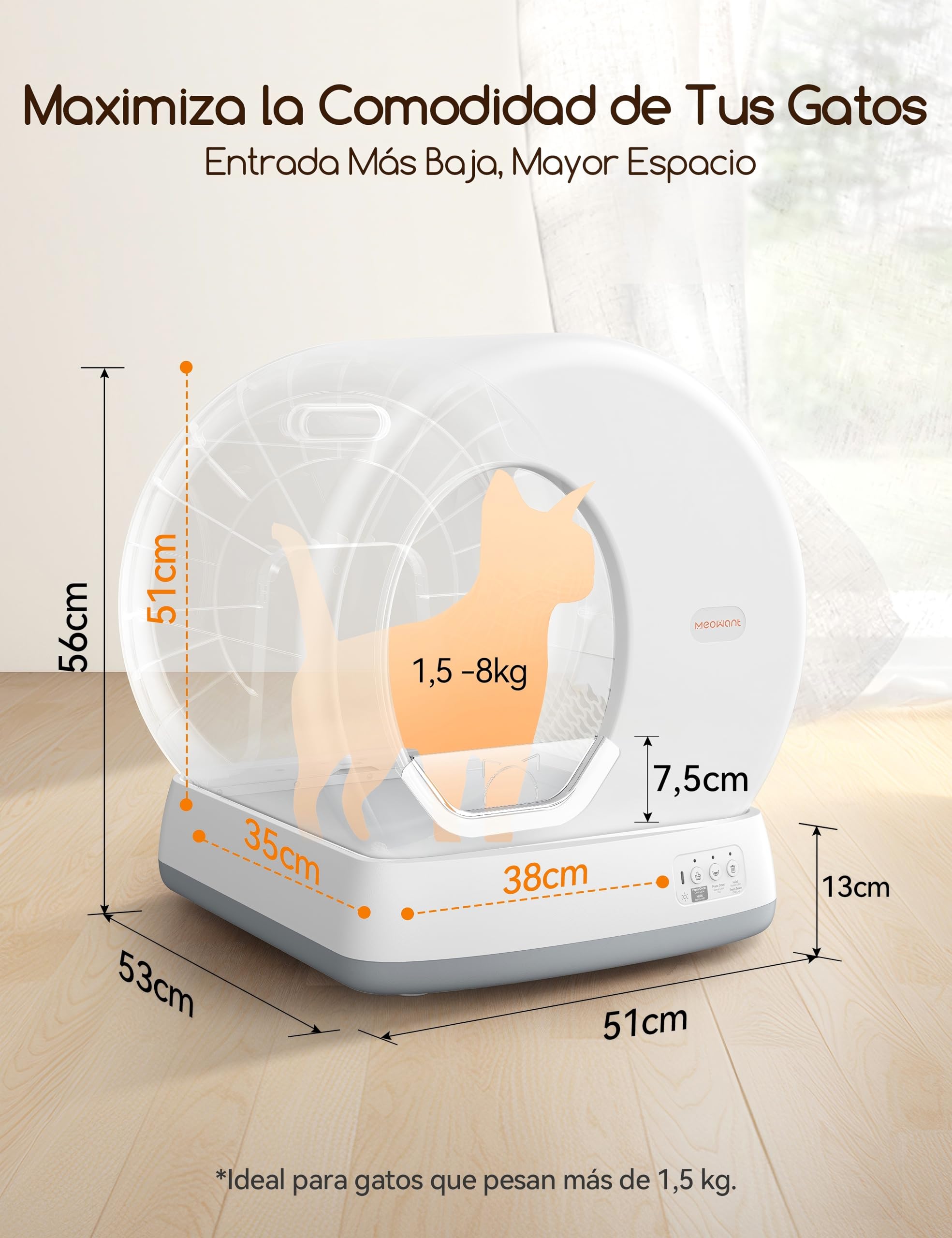 Arenero Gatos Autolimpiable MeoWant con Sistema de Seguridad Avanzado, Arenero Automatico, Extragrande, con Control de Olores y Control por Aplicación, con Tapete y Forro