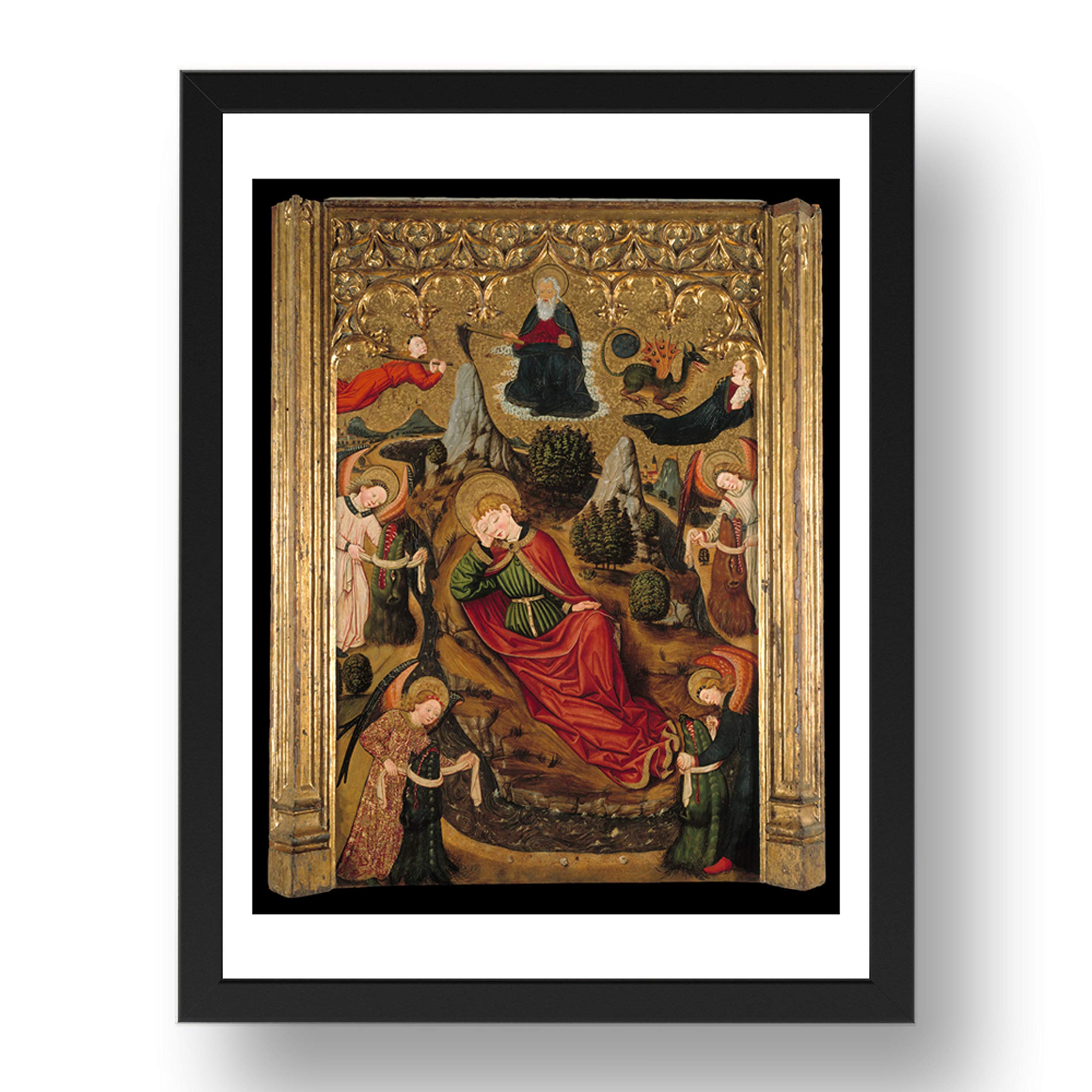Period Prints Transparent,White Medieval Art, Master Of Aiguatebia - Vintage Art, A3 Reproduction In 17X13 (A3) Black Frame