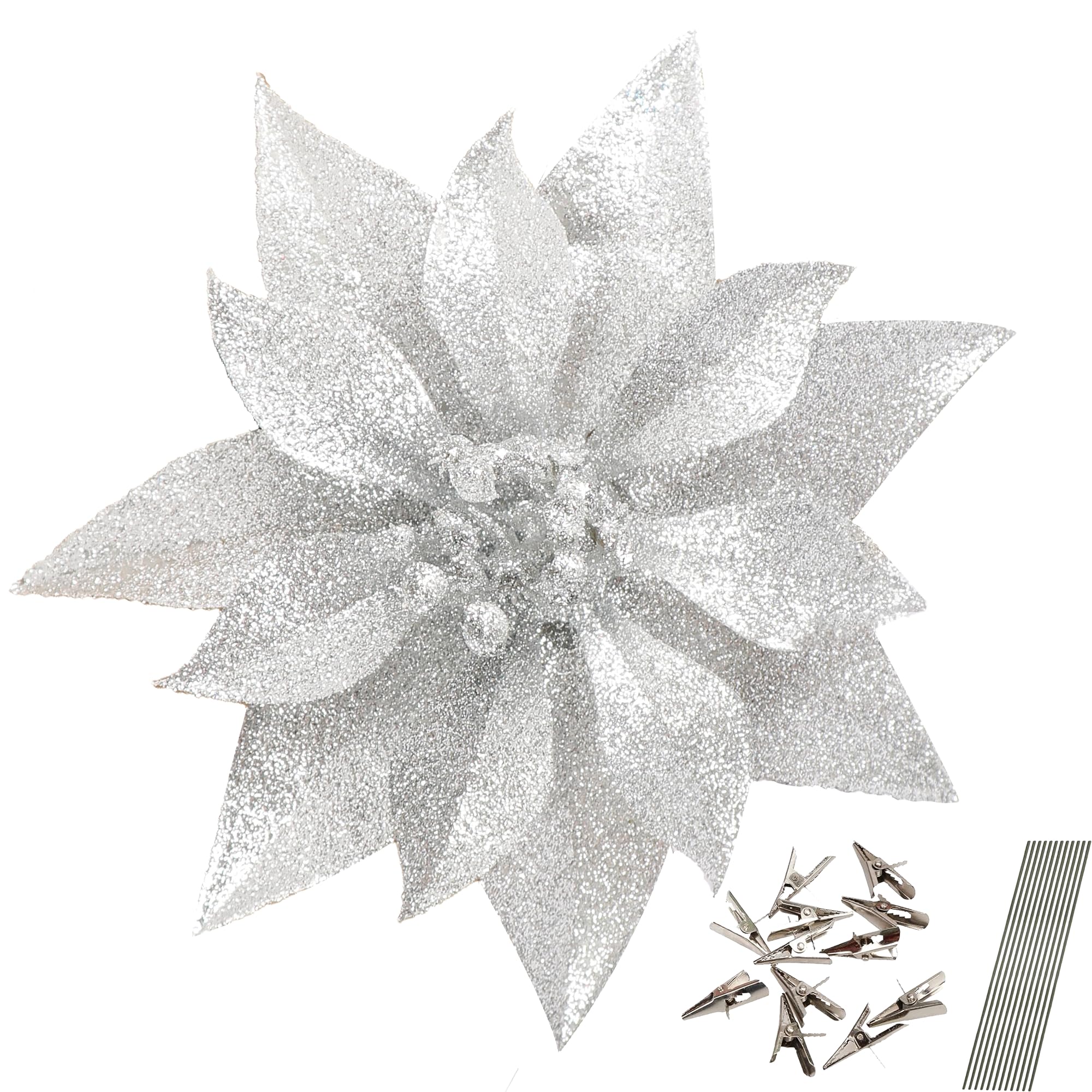 Amazon.com: YOSICHY 12 Pcs Artificial Christmas Flowers Silver ...