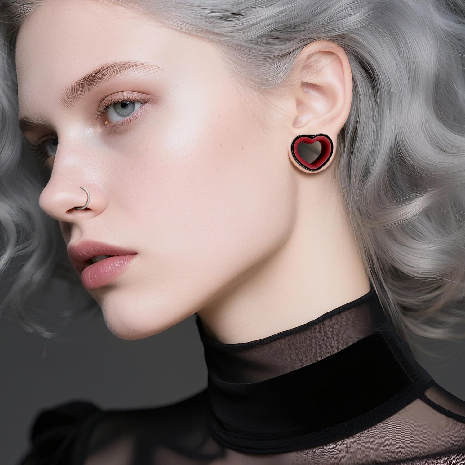 12PCS/6PCS Heart Shape Ear Tunnels Plugs 316L Stainless Steel Heart Hollow Double Flared Ear Gauges Tunnels Stretcher Body Piercing Earring Jewelry for Women Men 0G(8mm)-1"(25mm)