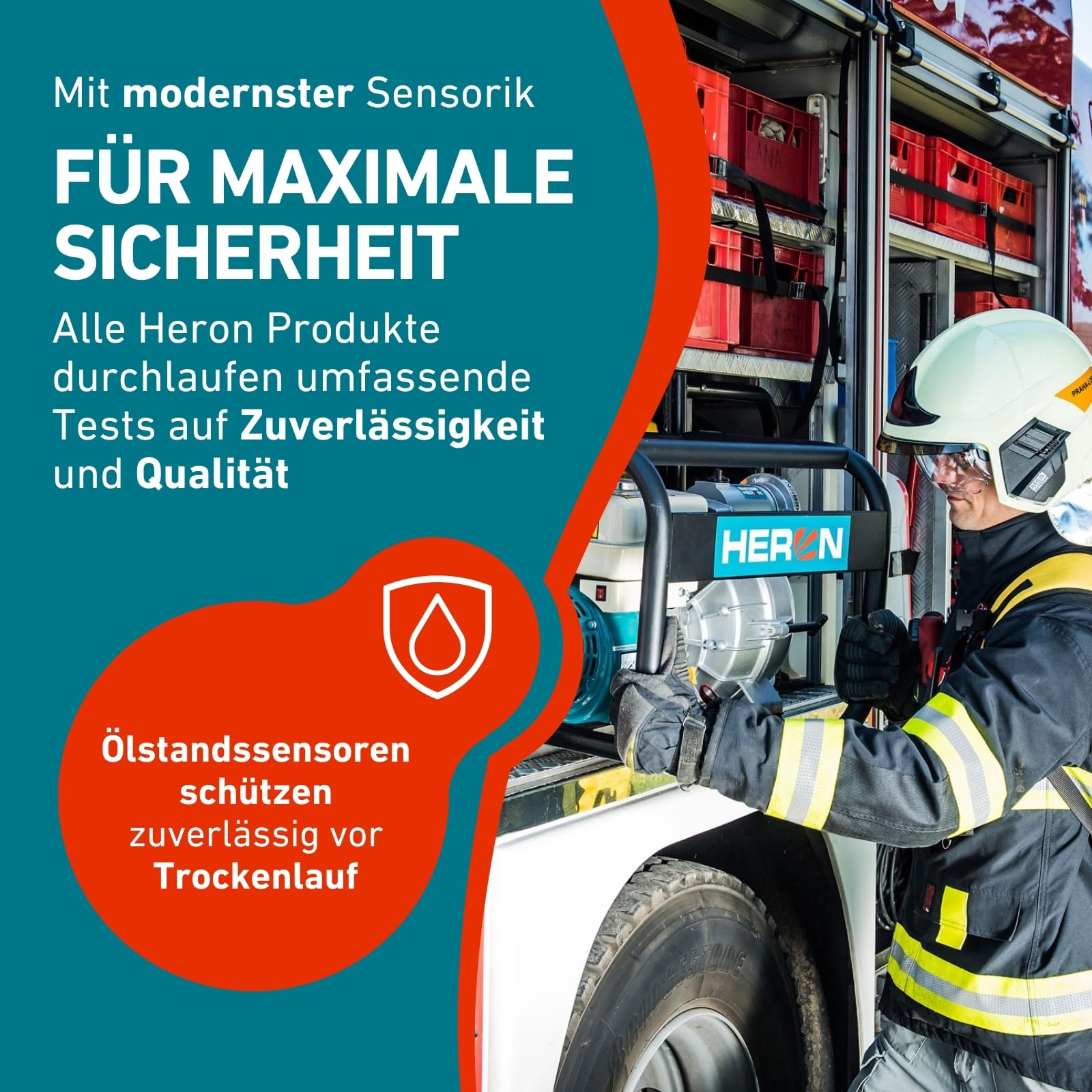 Heron Motorschlammpumpe 6,5 PS I Schmutzwasserpumpe mit 1300l/min Durchflusskapazität I Schlammpumpe zum Abpumpen von verunreinigtem Wasser aus Baugruben, überschwemmten Gebieten uvm