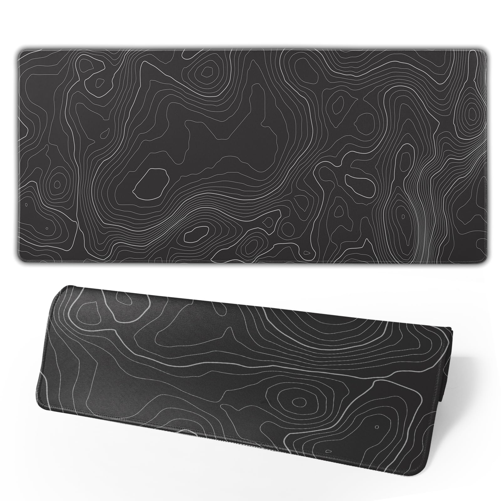 Topographic Contour Extended Big Mouse Pad Large,Gaming Mouse Pad Desk Pad,31.5×11.8 Inch Long Computer Keyboard Mouse Mat Mousepad with 3mm Non-Slip Base and Stitched Edge for Gaming and Office