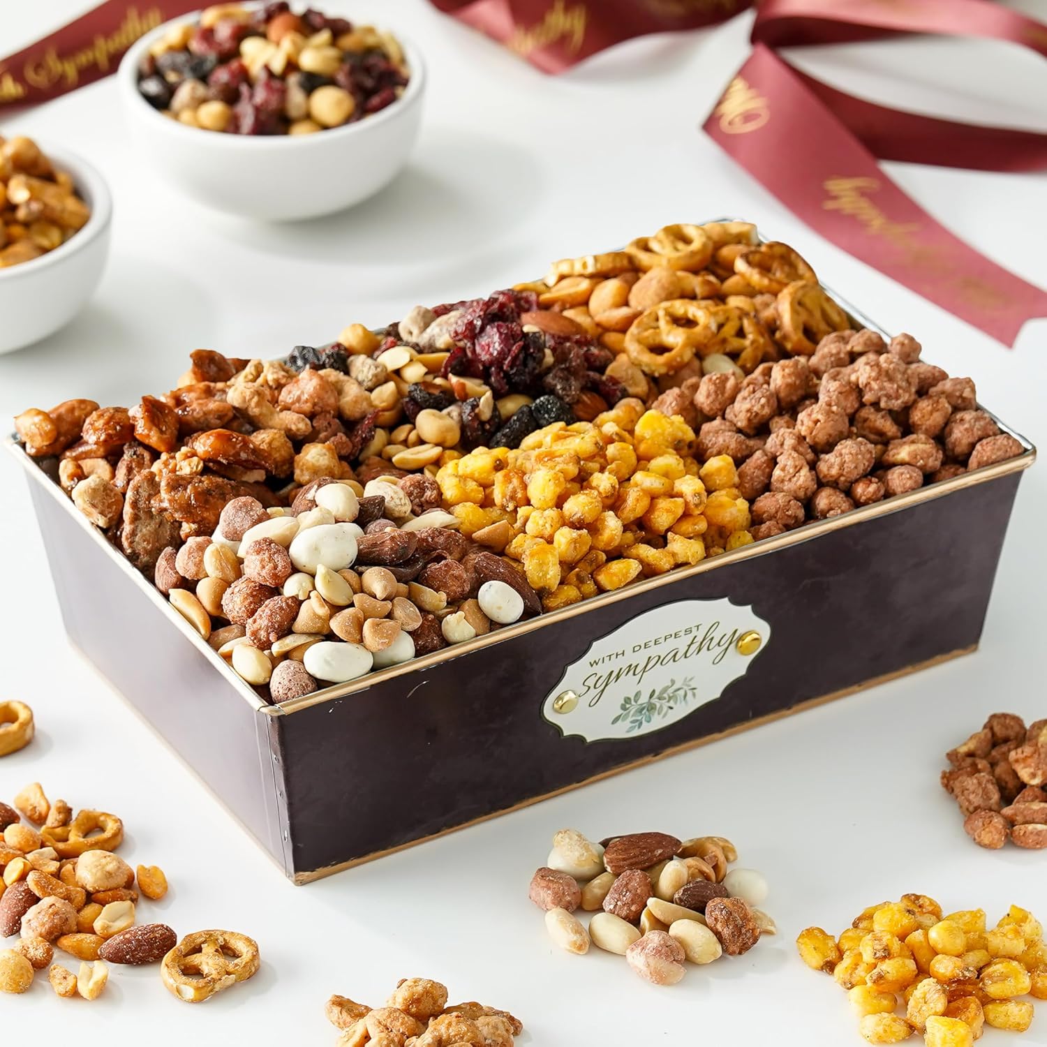 Broadway Basketeers Sympathy Nuts Gift Basket — Premium Gourmet Roasted Nut Tray for Condolence & Bereavement – Sympathy Gifts Basket for Offices, Teams, Clients & Colleagues, Kosher
