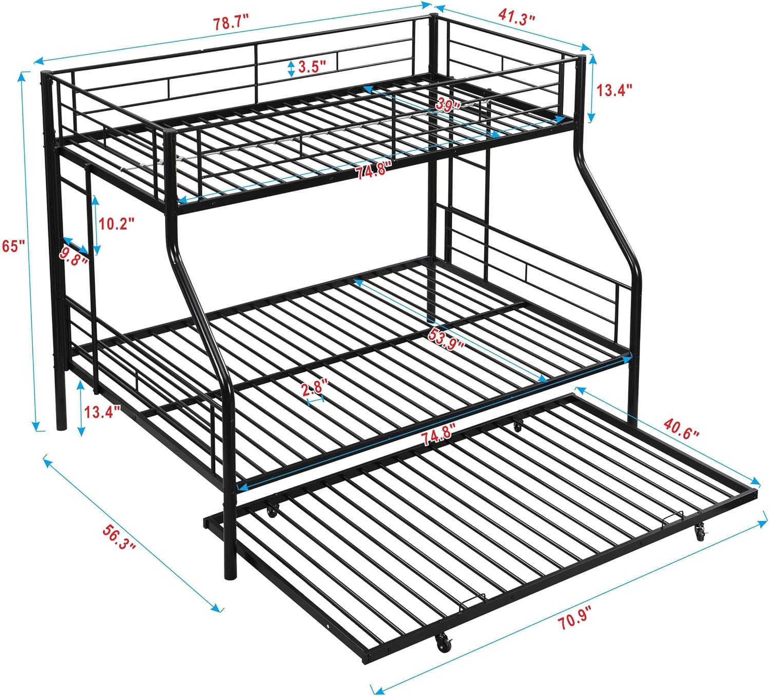 Missing hardware Twin Over Full Bunk Bed with Trundle, Sturdy Metal Frame Beds, Twin Over with 2 Ladders Safety Full Length Guardrail-Side Bunkbeds with Trundle Noise Free Easy to Assemble for Adults, Black Twin Over Full with Trundle Black