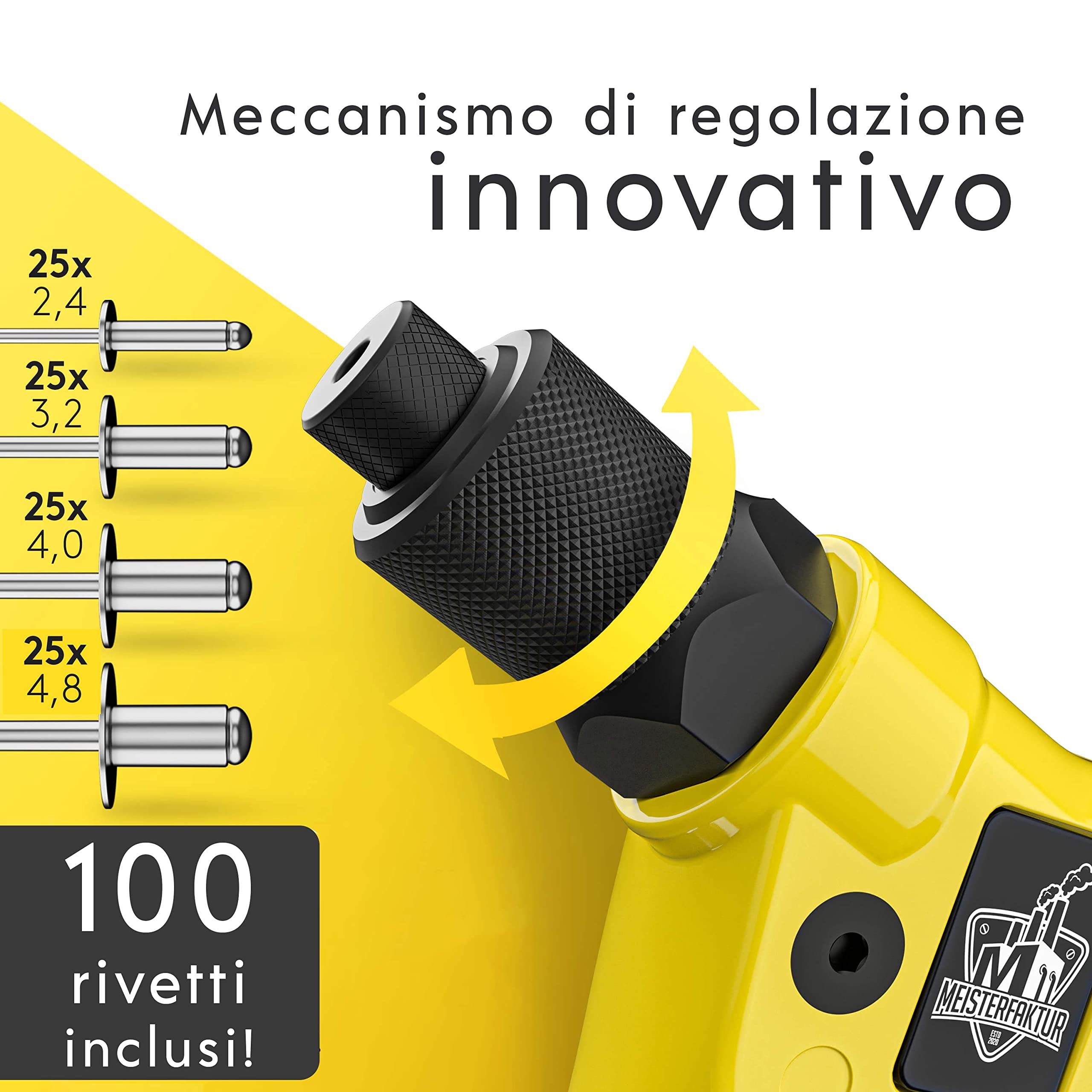 Meisterfaktur Rivettatrice per inserti filettati- Minimo sforzo - Robusta rivettatrice manuale con 100 rivetti - Moderna rivettatrice professionale con impugnatura ergonomica per veri artigiani!