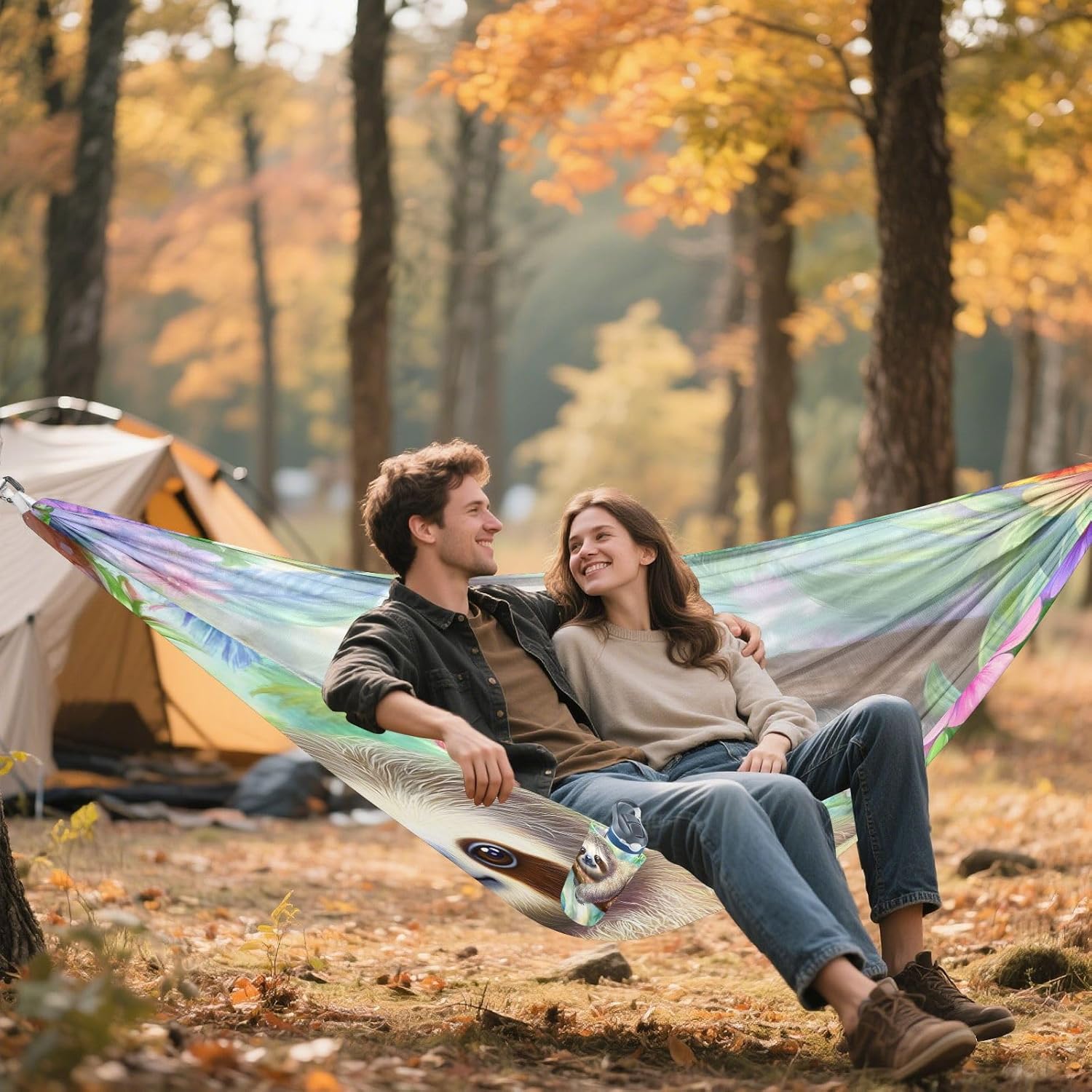 ALAZA Cute Sloth Animal Camping Hammocks Single or 2 Person 500 lbs Portable Parachute Travel Hammock w/Tree Straps for Hiking Backpacking Indoor Outdoor