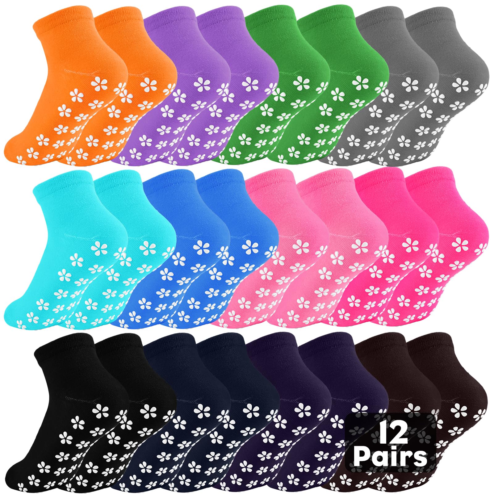 WANZHIHUI12 Pairs Non Slip Socks for Women Anti-skid Gripper Socks Slippers Socks Yoga Socks with Grips for Exercise, Hospital and Home(Sakura)