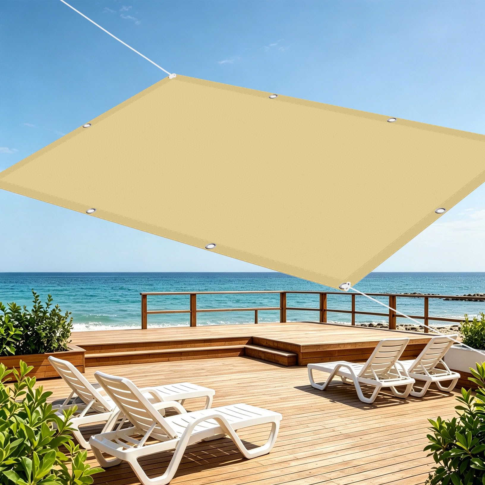 Voile d'ombrage rectangulaire jaune sable étanche pour abriter terrasse et balcon