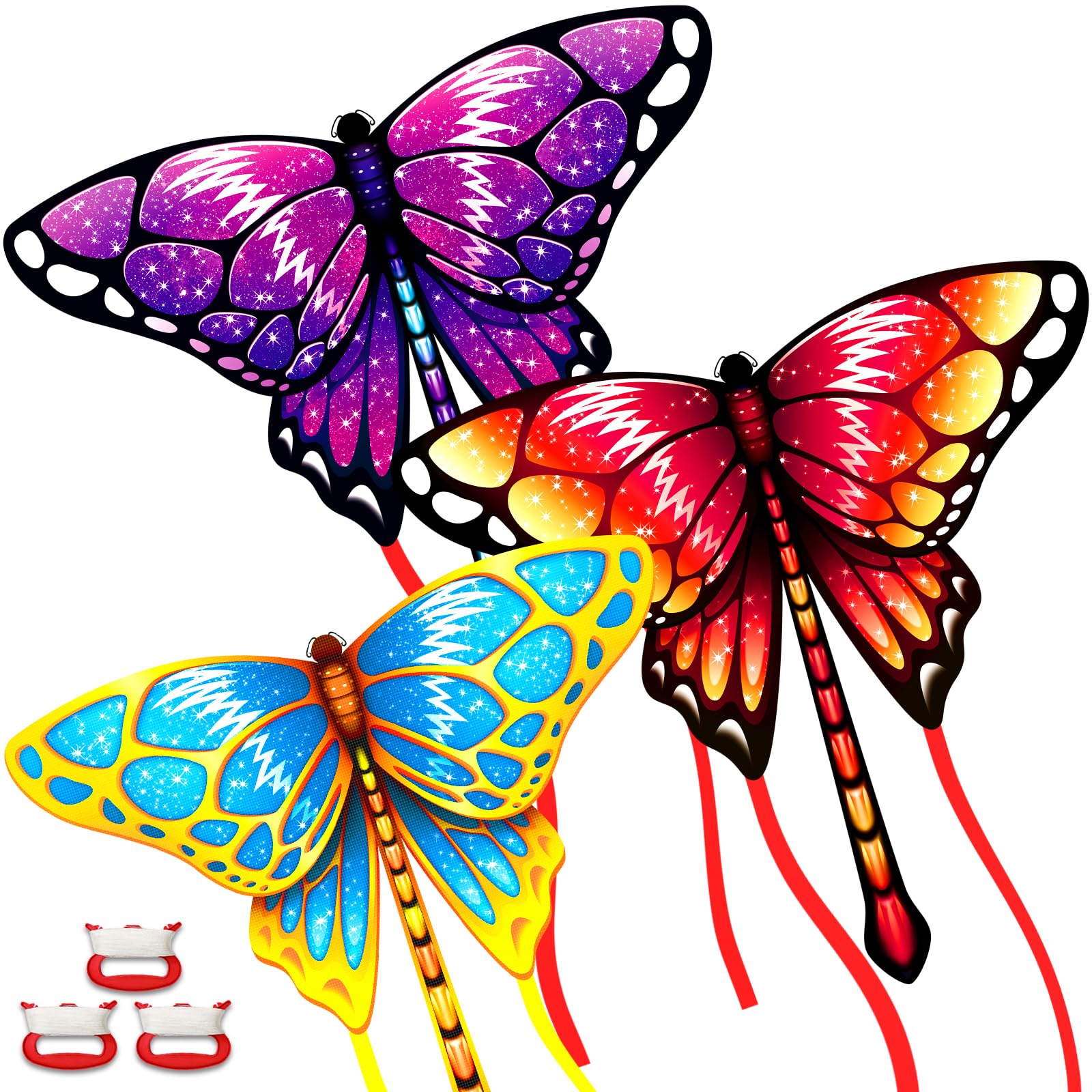 3PCS Kite - Colorful Kites for Kids Ages 4-8 Easy to Fly, Butterfly Kite with String for Children and Adults, Beach Kites Flying Toys for Boys Girls Outdoor Games Activities & Family Trip