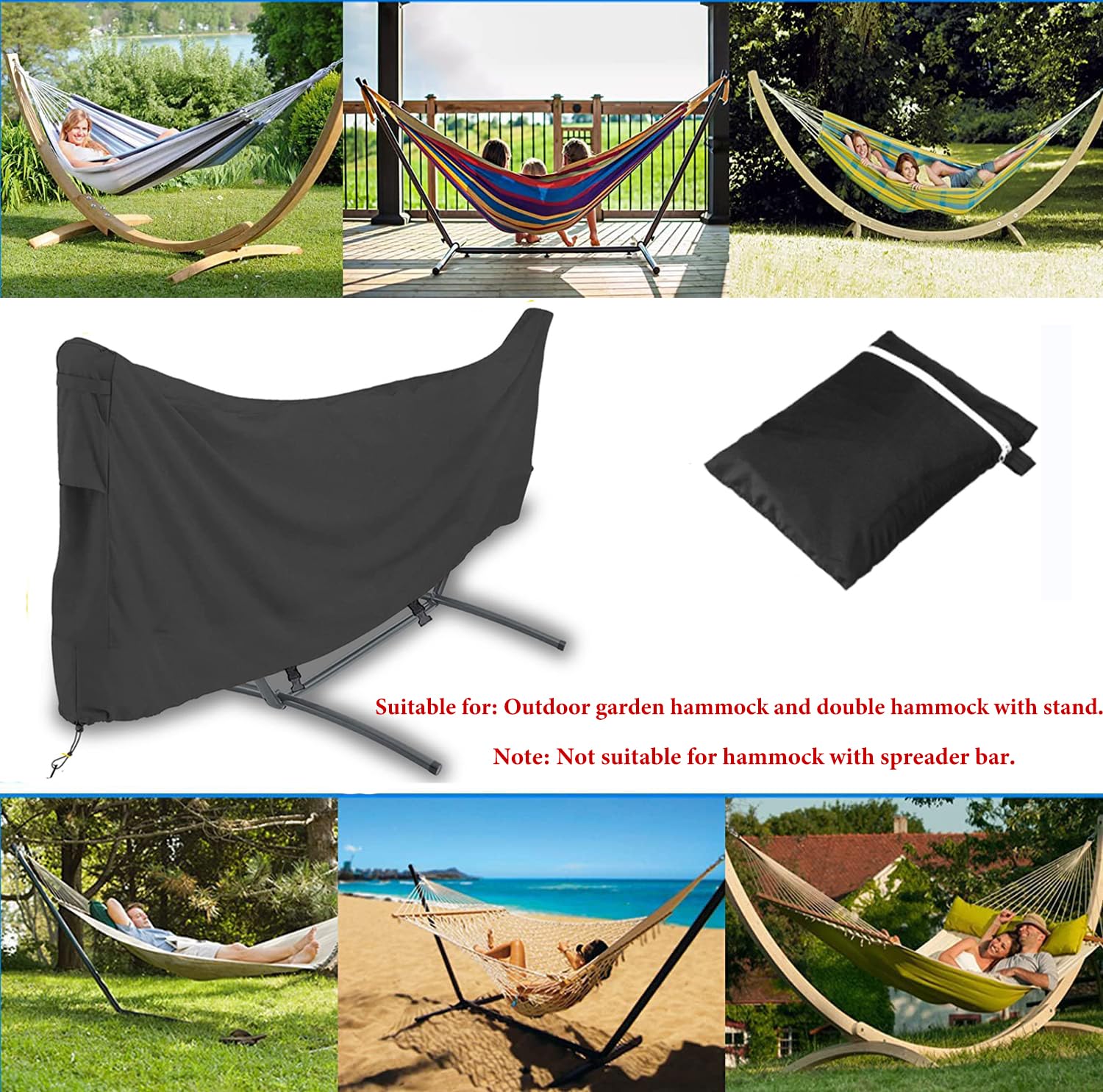 Copertura per amaca da campeggio, impermeabile, protezione antipioggia e protezione da sole, resistente tessuto Oxford 420D, con cordino regolabile per amache esterne con supporto 340x46cm