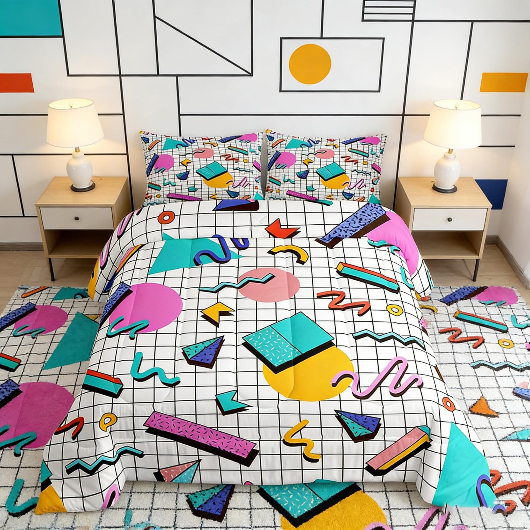Couette de lit Memphis rétro élimine la monotonie des chambres avec son style géométrique vintage