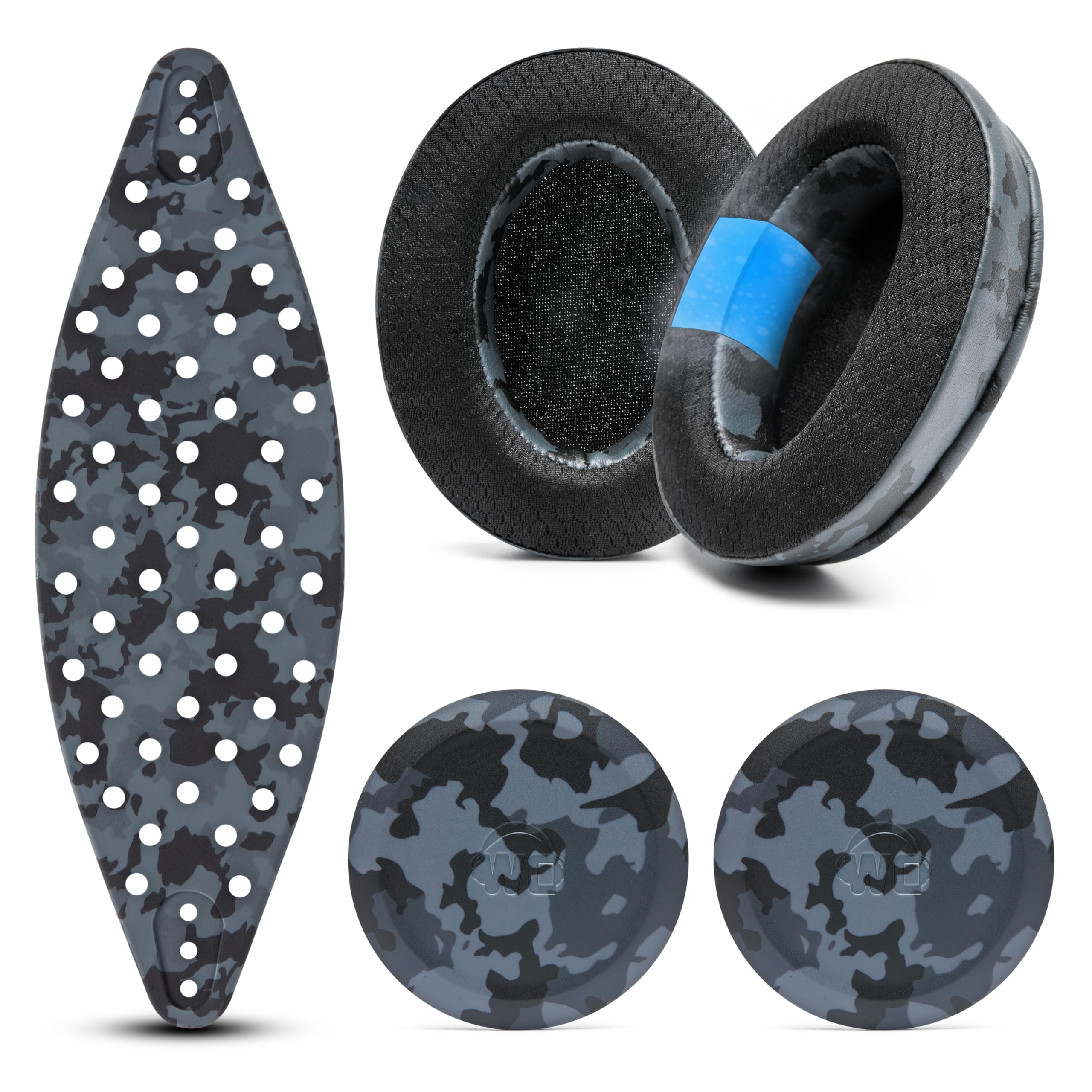 WC Modkit Arctis Nova 7 – Cuscinetti auricolari in gel, fascia larga e piastre laterali compatibili con Arctis Nova 7, 5, Pro WIRED e altri, realizzati da Wicked Cushions | Black Camo