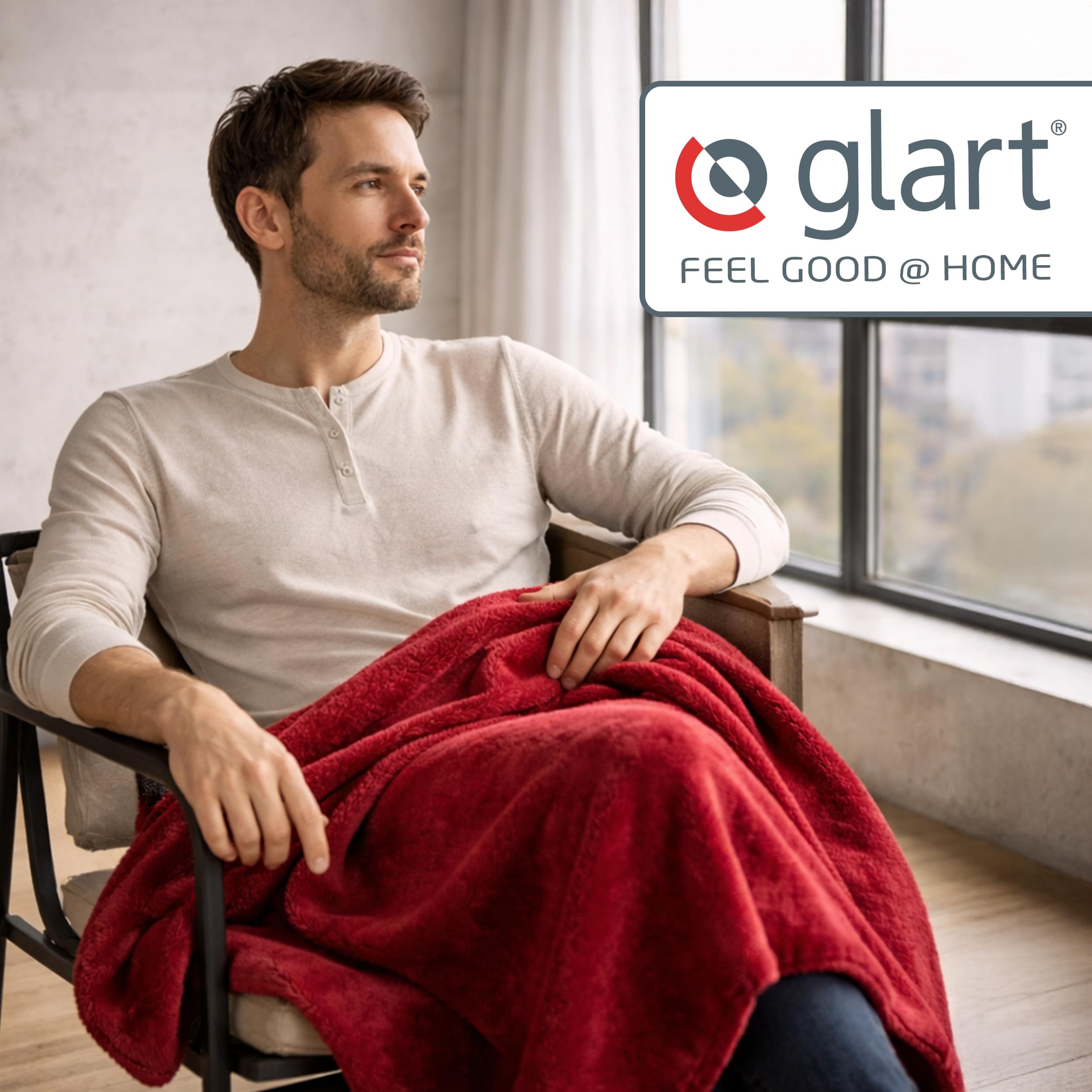 Glart - Manta XL de lana suave y gran capacidad térmica, mullida felpa para acurrucarse o cubrir el sofá, 150 x 200 cm, rojo burdeos