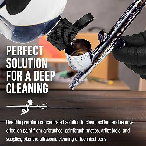 Miniatura 4 de US Art Supply - Limpiador de aerógrafo botella de pinta de 16 onzas solución de limpieza de acción rápida elimina rápidamente la pintura acrílica a