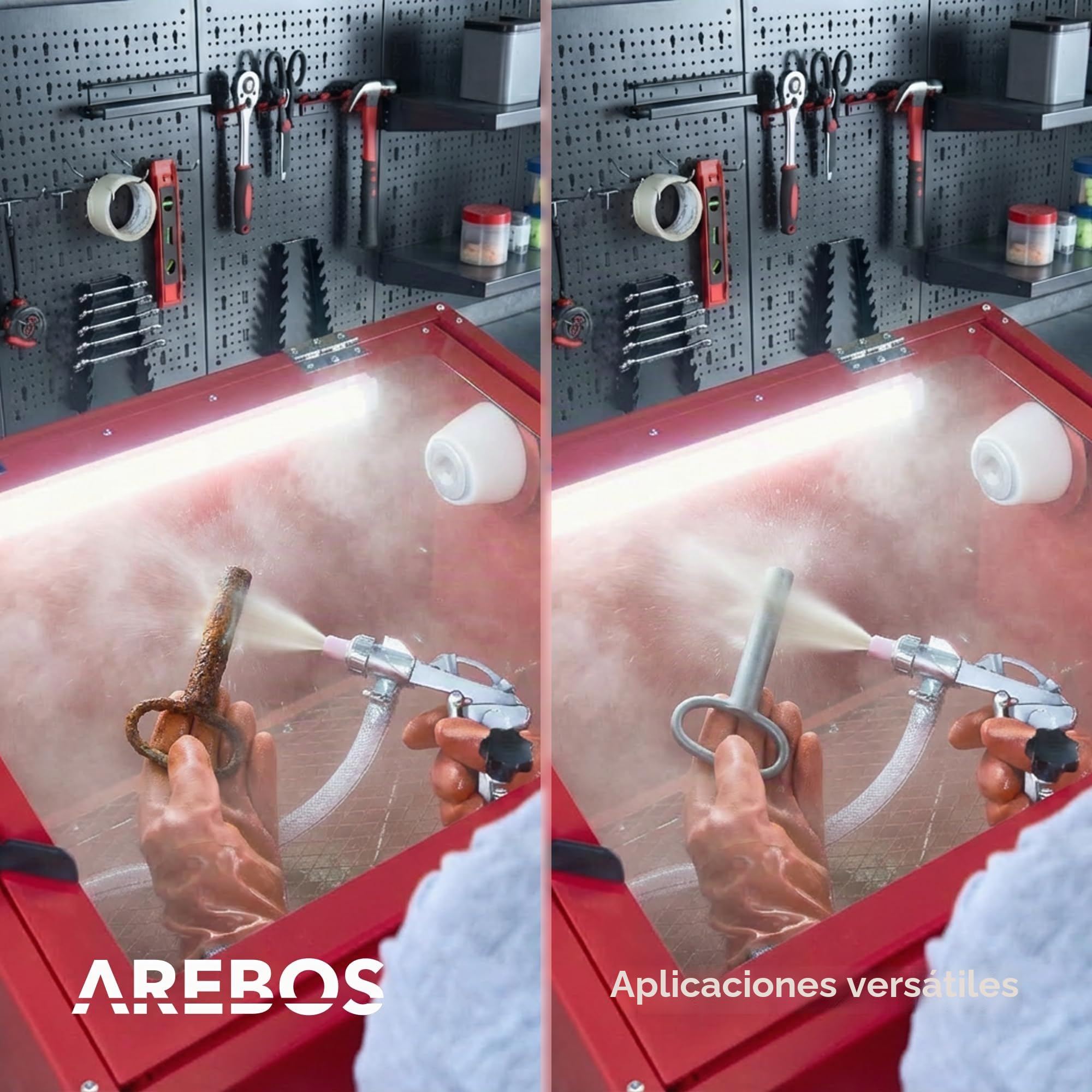 Arebos Cabina chorreadora de arena | Gabinete de arenado | Máquina de soplado de arena | Pistolas de chorro de arena | Rojo | 90L | Acero | 125 PSI