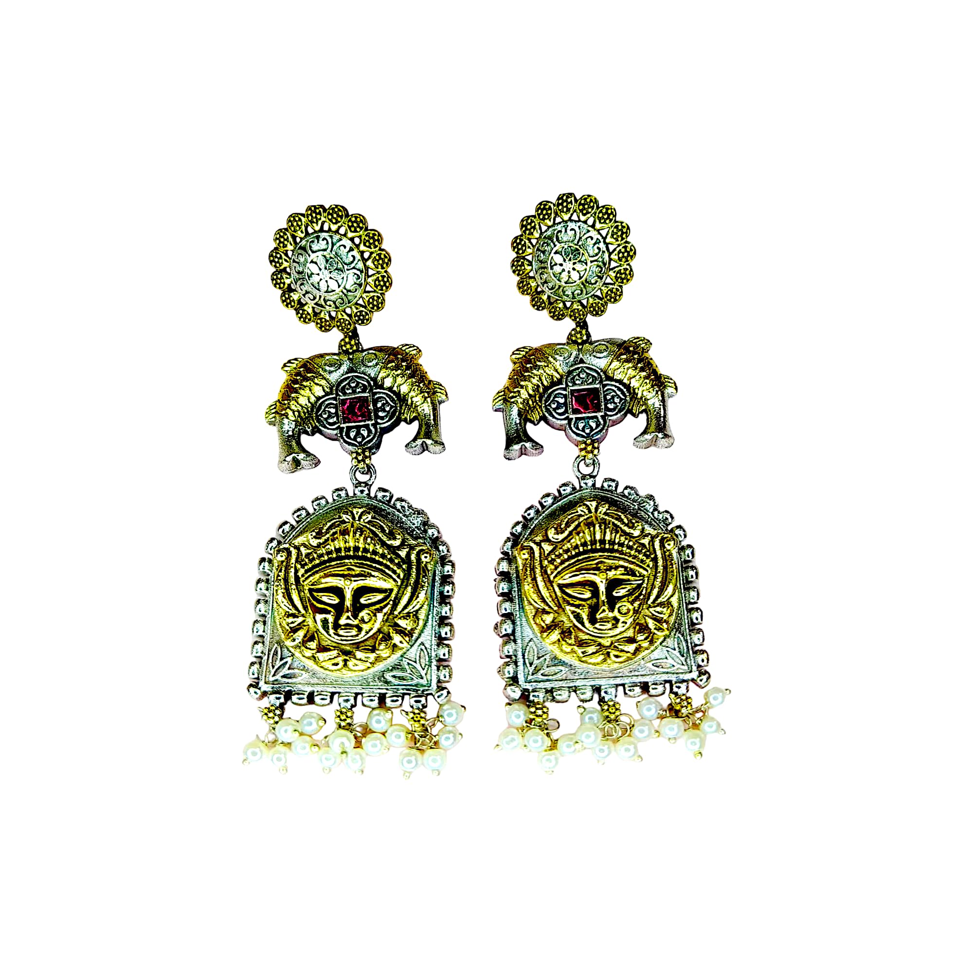 Venaari Durga Face Golden Fusion Designer Earrings For Women Ideal for Wedding Party Festival (Style A2) (B0DC55CF2Y) Amazon Price History, Amazon Price Tracker