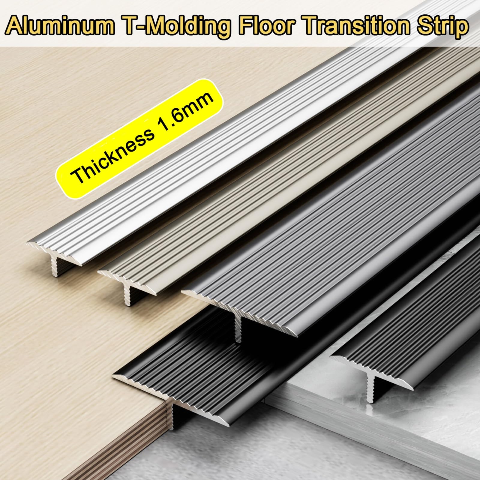 Perfil de Transición de Aluminio en T, 80-150cm Tira de Umbral de Suelo