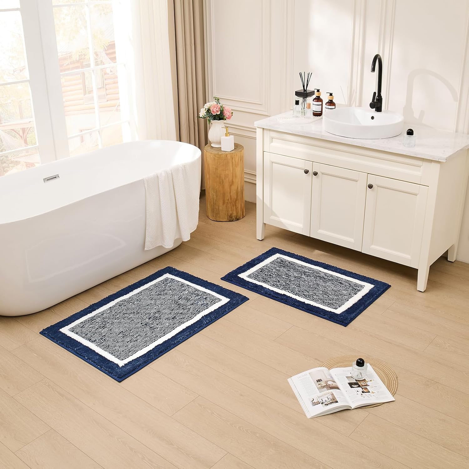 CozeCube Bath mats for Bathroom Non Slip, Fluffy Absorbent Microfiber Bath mat Washable, Aesthetic Bathroom Rugs, Large Navy Blue Bath mat, Navy Blue, 36" x 24"