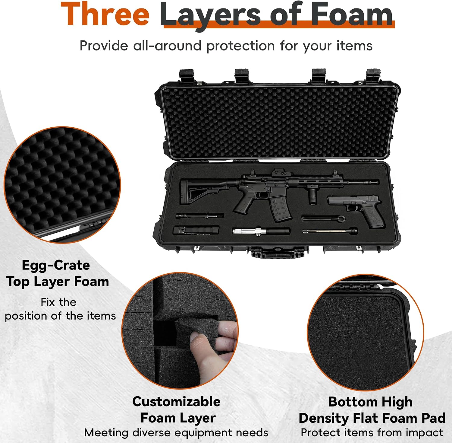 Bayati Portable Hard Rifle Case, Waterproof Rifle Case, Fully-protective Foams Inserted, IP67 Crushproof, All Weather with Wheels, Black