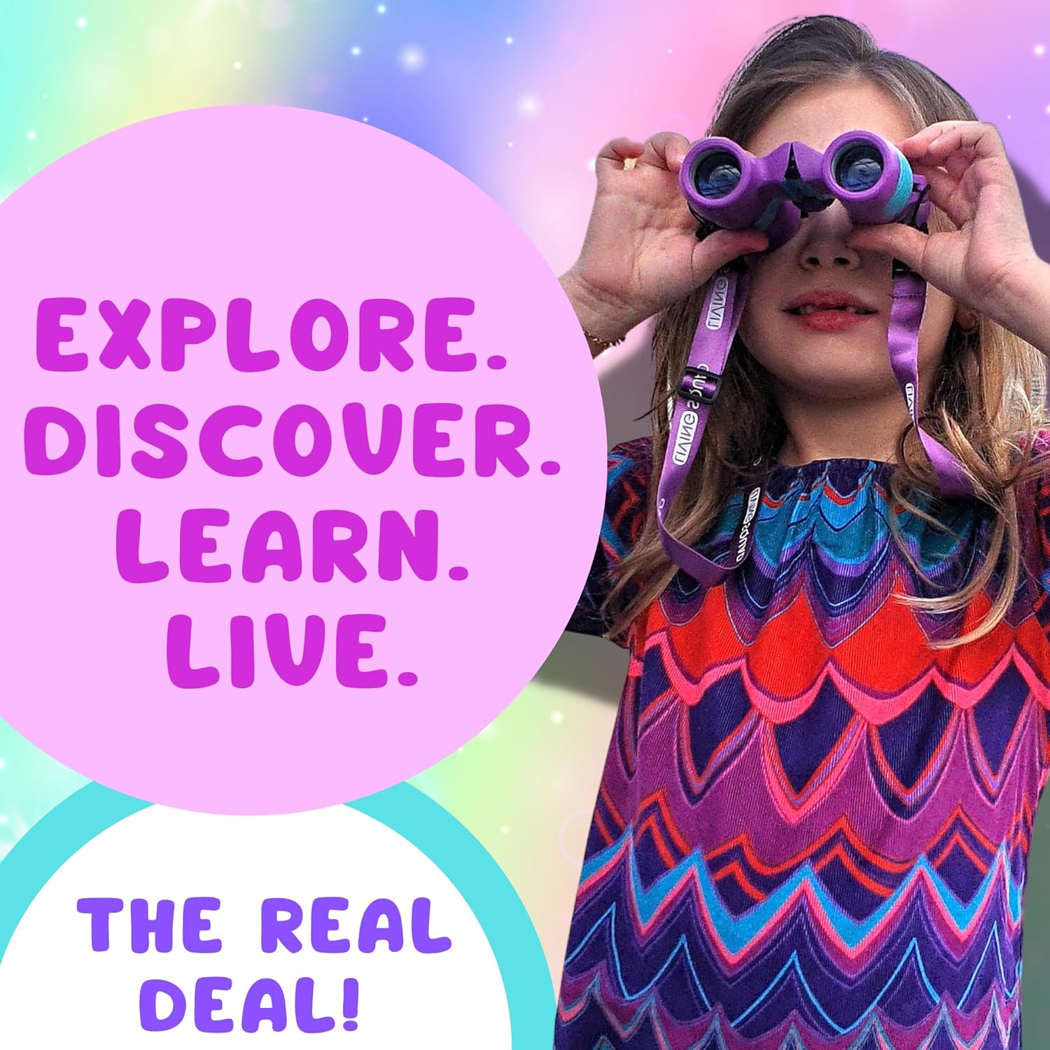 Kids Binoculars Purple 8x21 Shockproof Set Ages 3–12 with Case, Neck Strap, Compass & Carabiner | High Resolution Optics for Outdoor Adventures, Bird Watching & Hiking for Girls