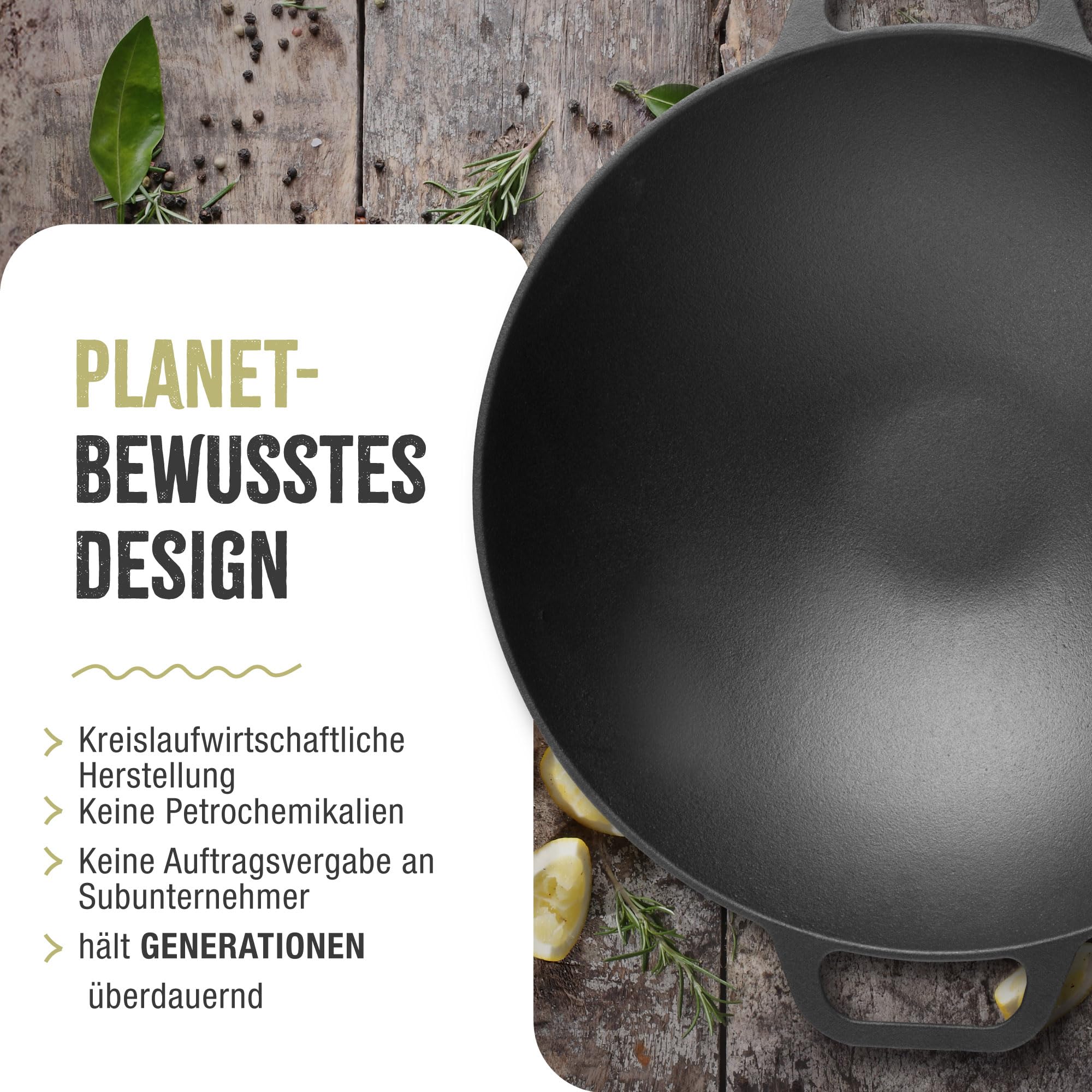 Victoria Emaillierte Gusseisen Wok Pfanne Induction 35,5cm Bratpfanne Geeignet für Feuer, Grill, Backofen, Ceranfeld, Gas, Cast Iron Skillet, Toxic Free Kochgeschirr ohne PTFE oder PFOA