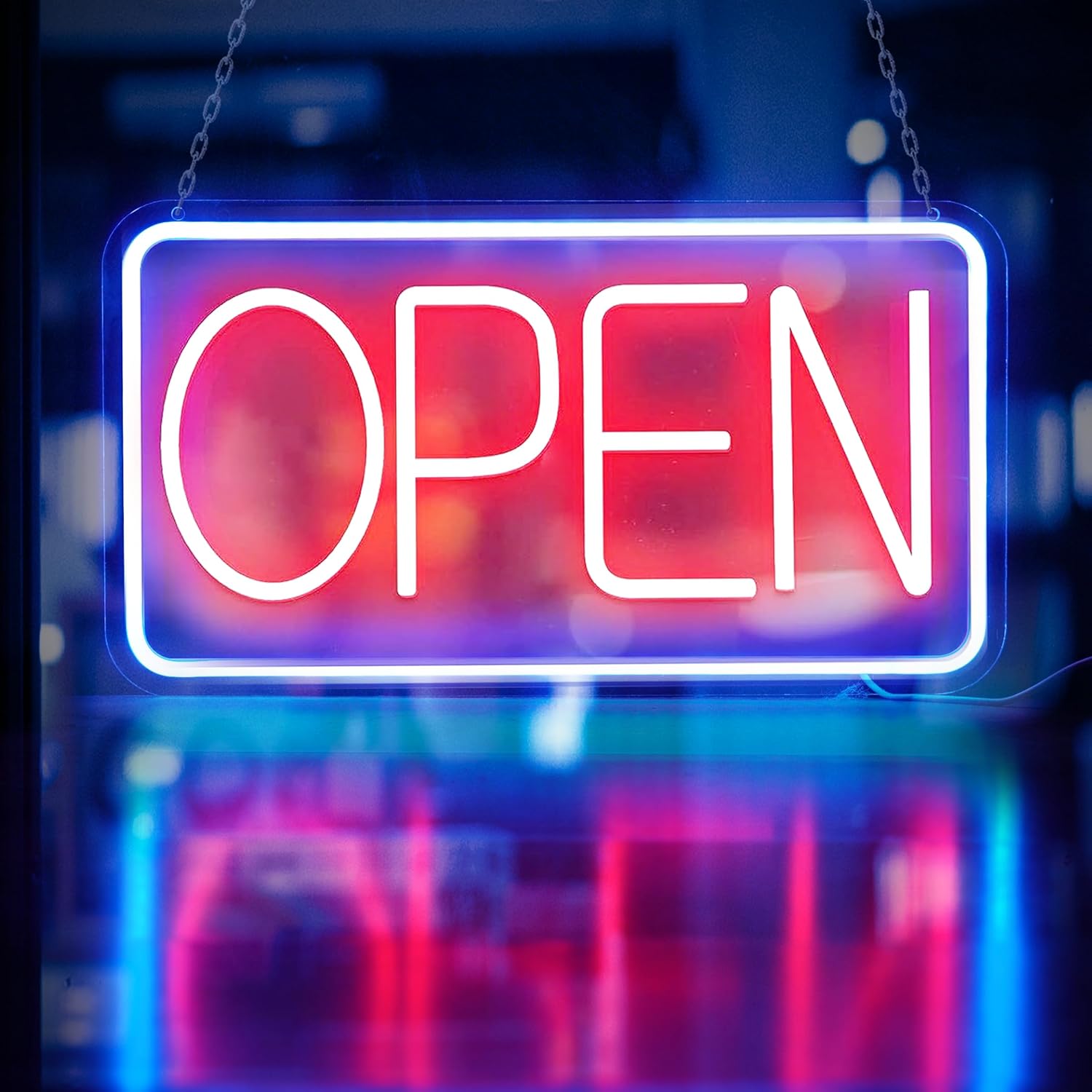LED Neon Open Sign, 16.5"x 9" Business Hour Sign, Powered by USB with Switch, LED Display Window Lights for Cafe Bar Hotel Salon Bookstore Restaurant Bakery Shop Store Wall Decor