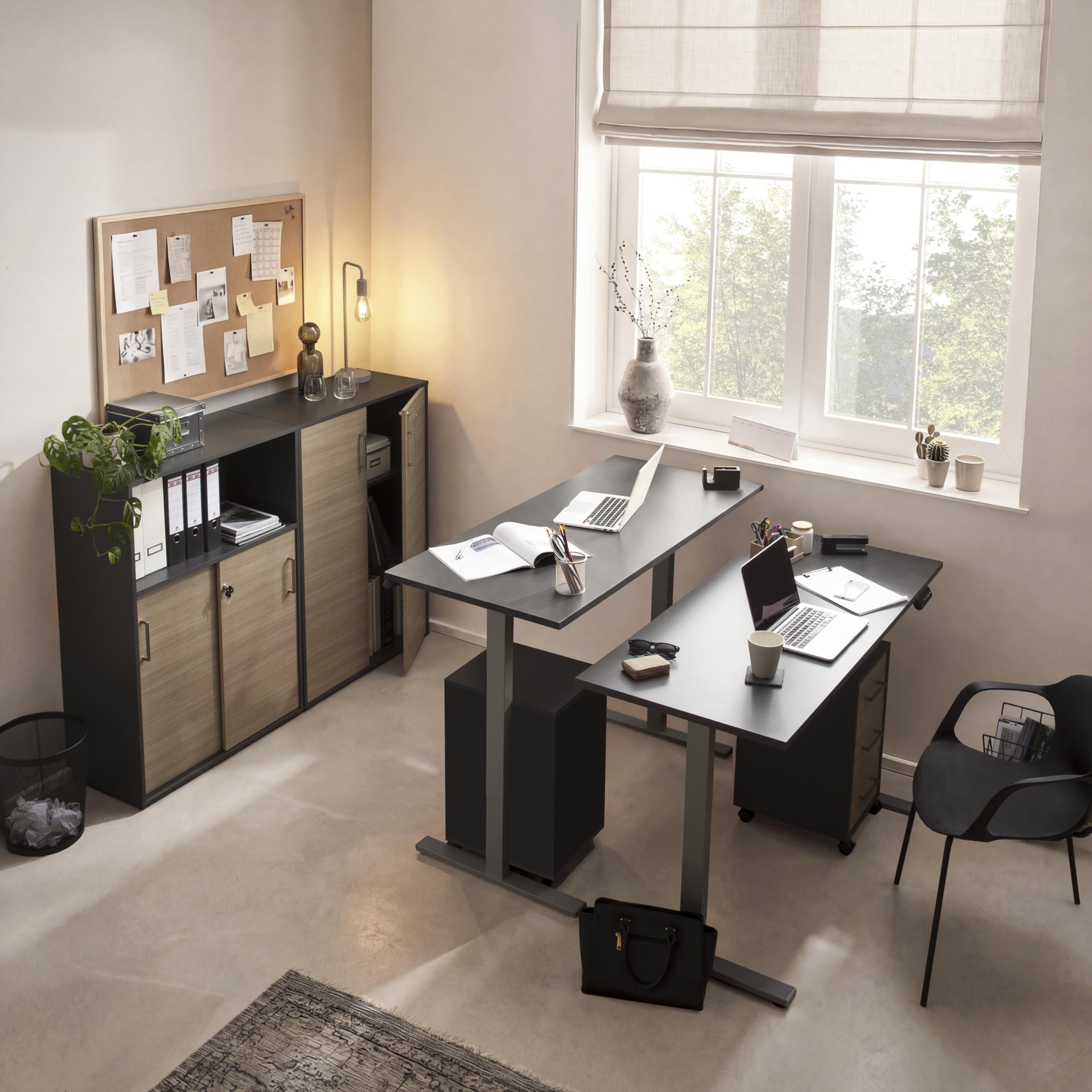 Schildmeyer Aktenschrank Metz 702093, abschließbar, anthrazit/Canello Eiche Dekor, 80 x 38,2 x 113,4 cm