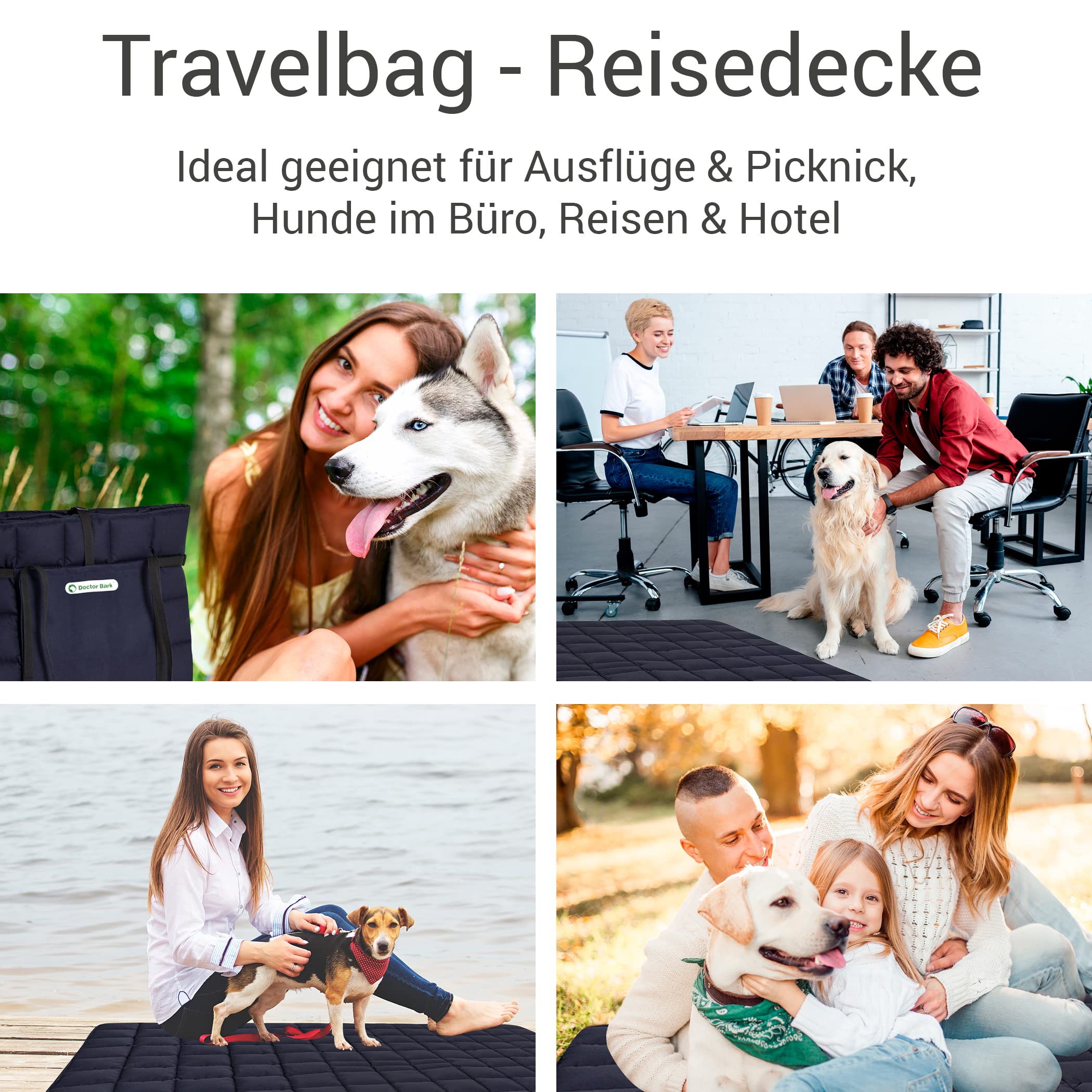 Doctor Bark Travel Bag für Hund und Besitzer, praktische Reisedecke, Allergiker geeignet - waschbar bei 95°C Größen erhältlich