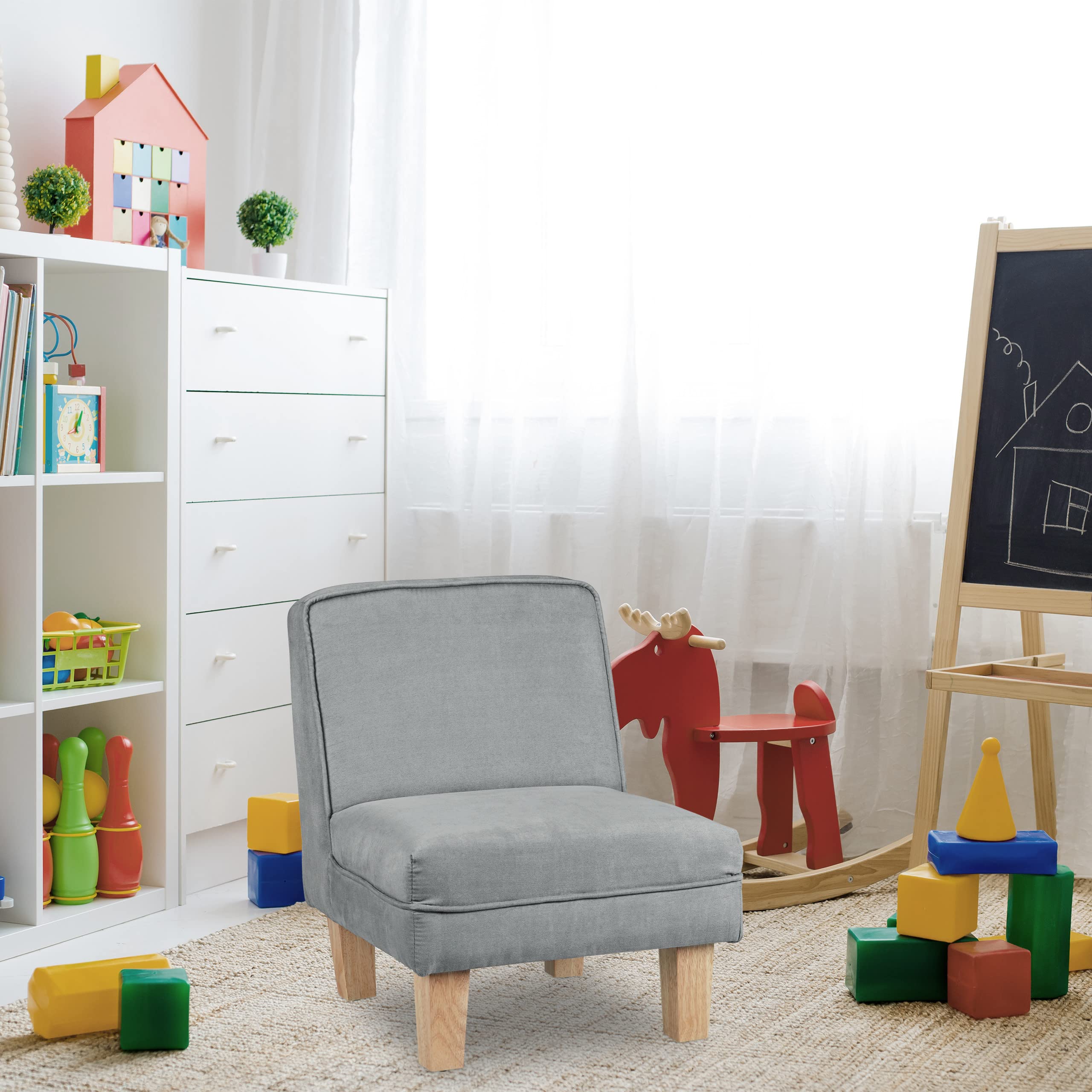 Relaxdays Poltrona Per Bambini, Motivo Elefanti, Per Cameretta Gommapiuma Poliestere E Legno Hlp 60x45x52 Cm Celeste 84796727 - 7